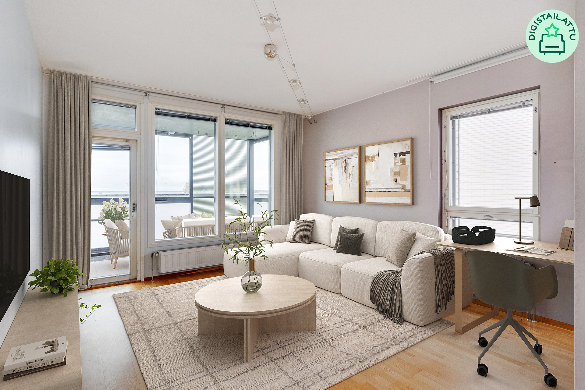 Järvinäkymä aukeaa jo olohuoneesta 