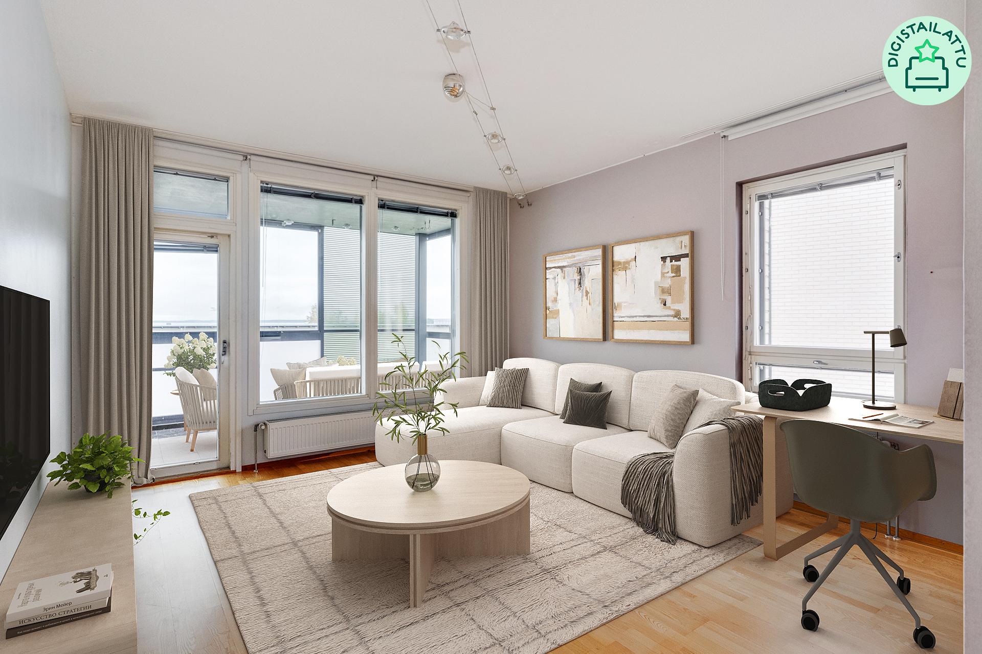 Järvinäkymä aukeaa jo olohuoneesta 