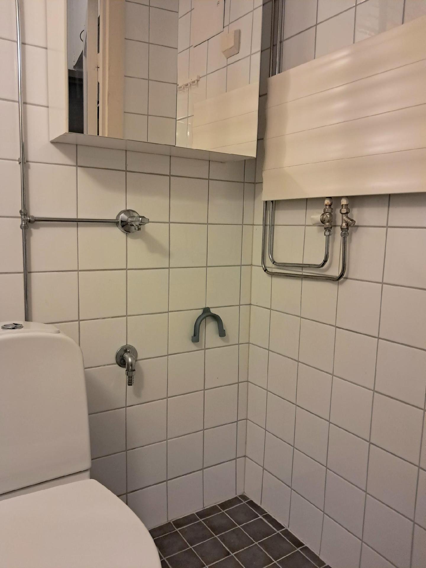 Kylpyhuoneessa on tilaa pienelle pesukoneelle