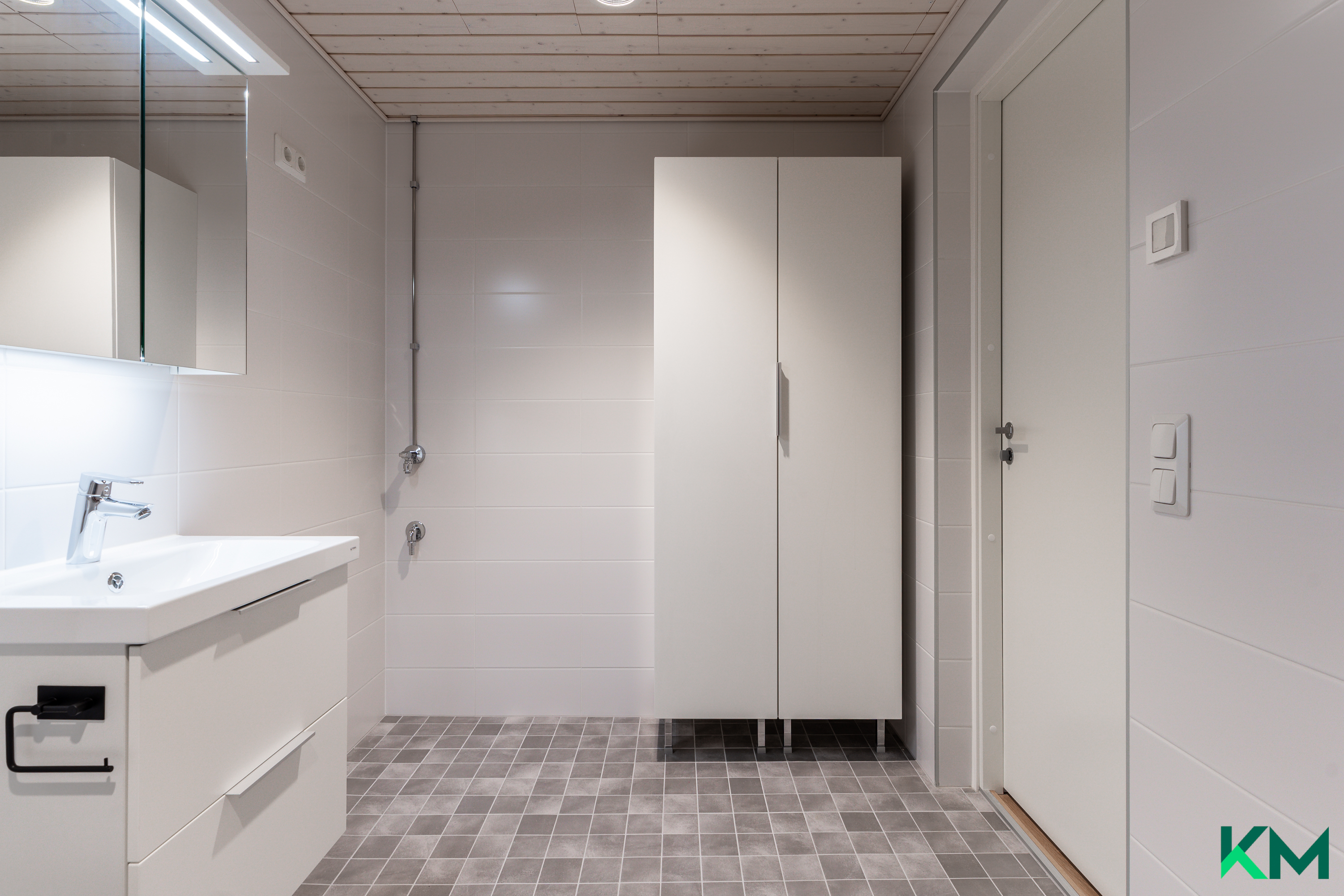 Kylpyhuoneessa hyvin tilaa kodinhoitoon