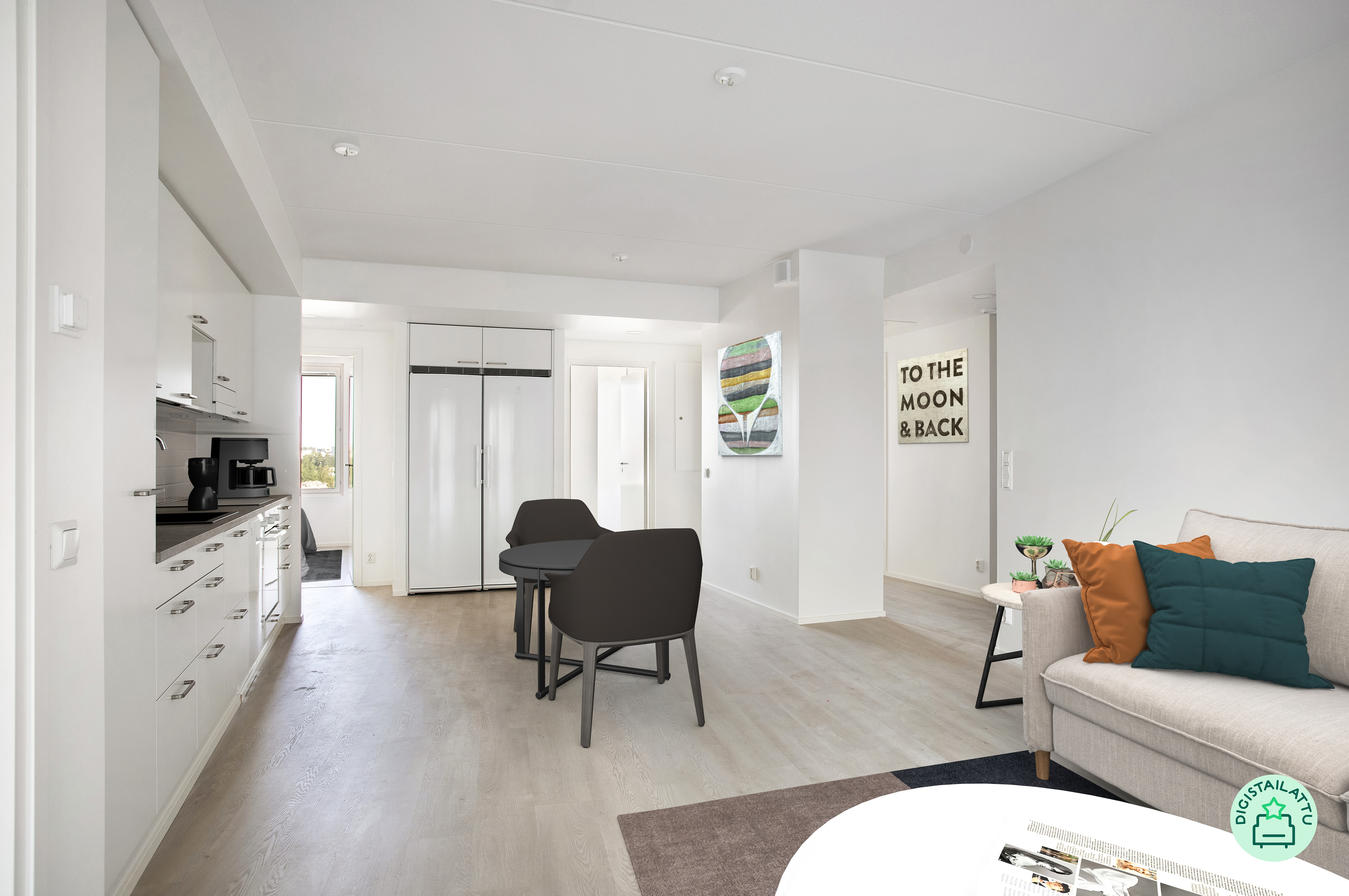 Olohuoneesta makuuhuoneille päin