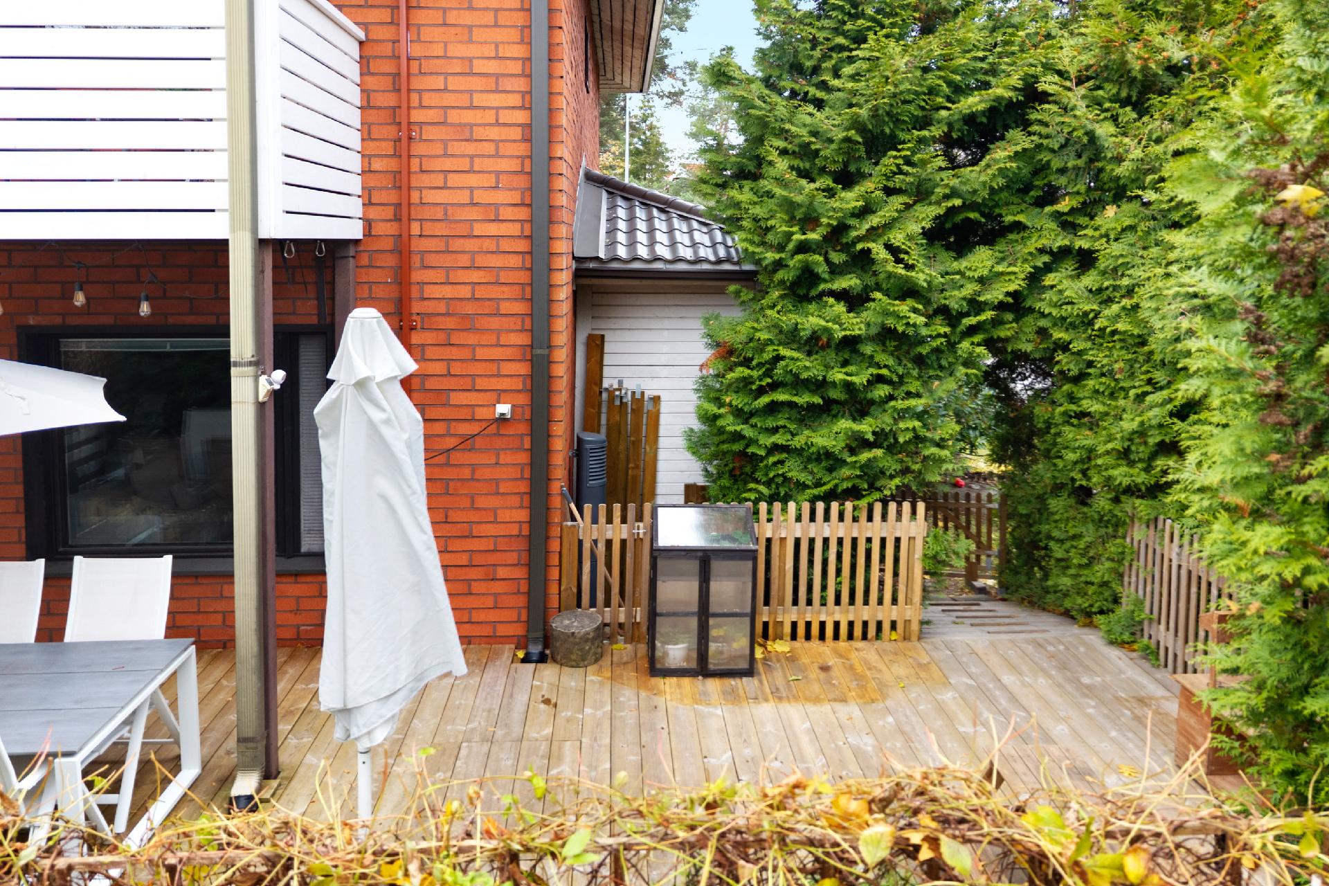 Piha on suojaisa ja aidattu.