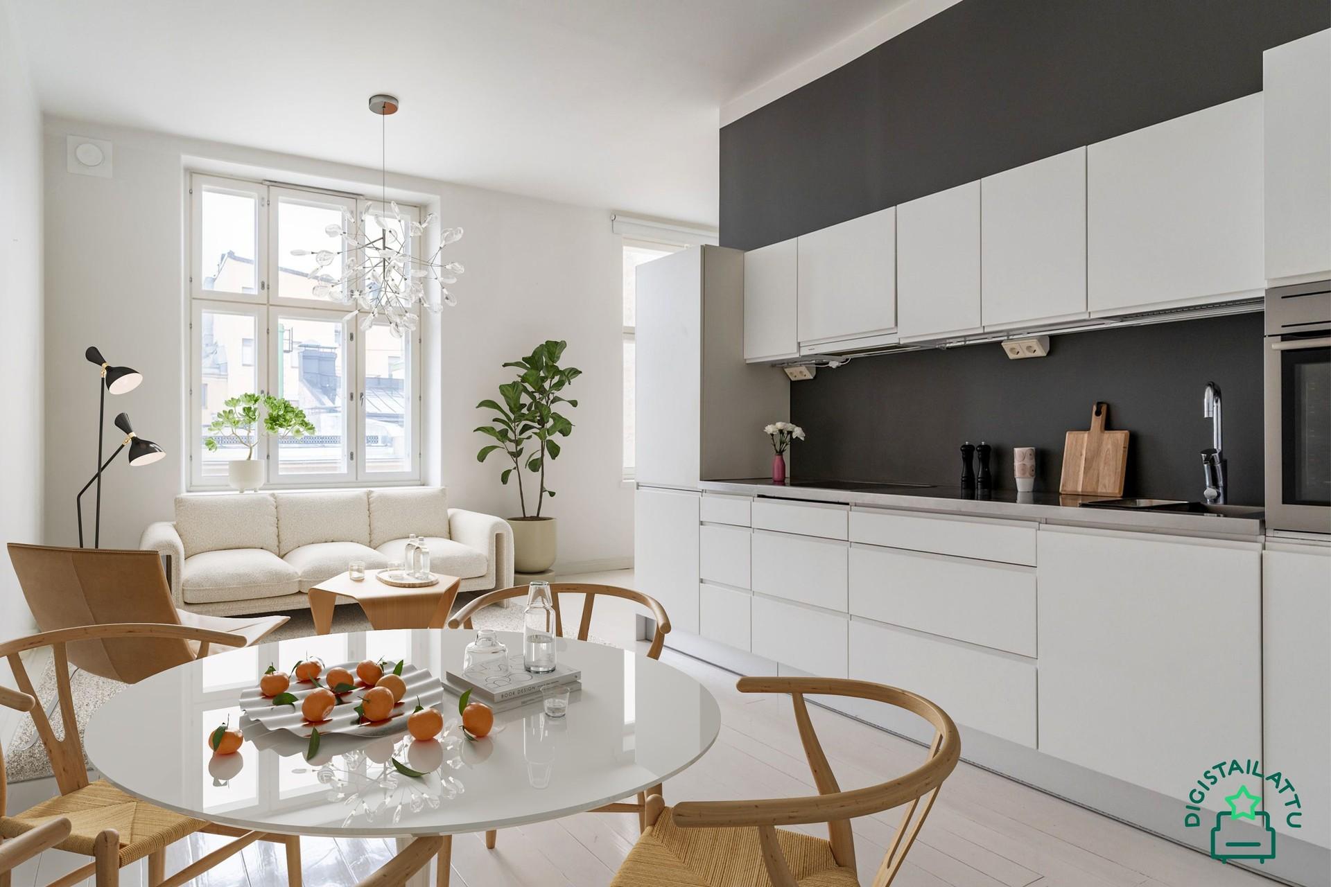 Virtuaalikalustettu olohuone/keittiö