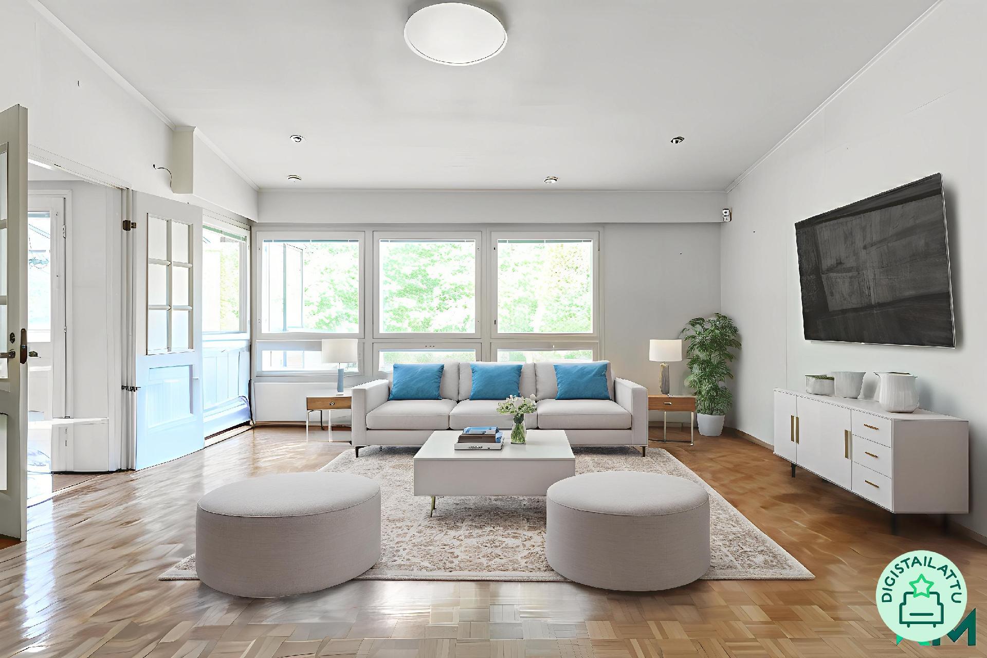 Nyt olohuone, jonka voi sisustaa väljästi