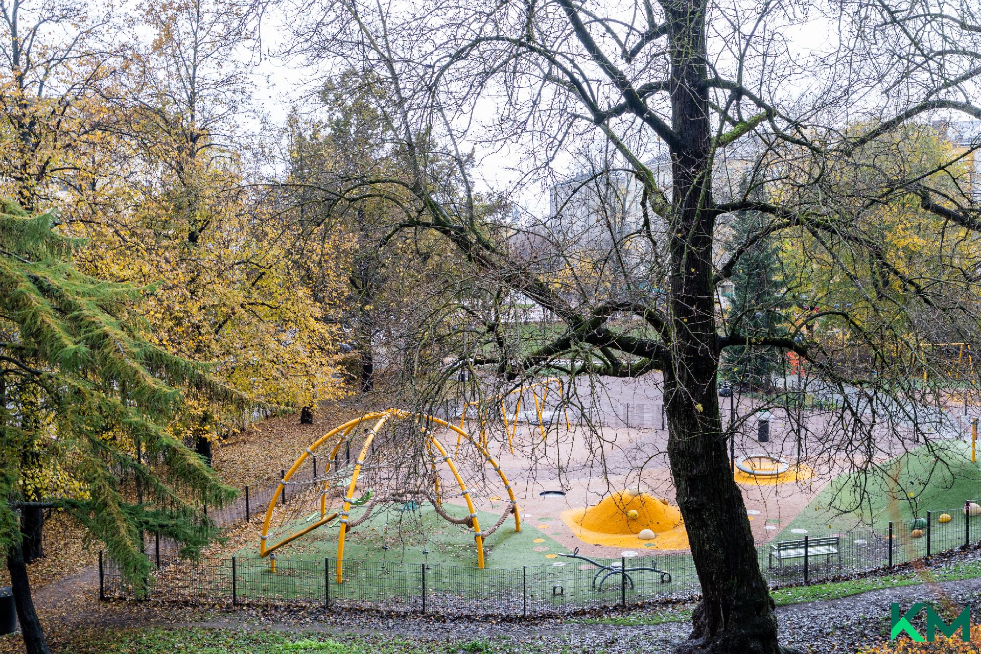 Näkymä ikkunasta puistoon