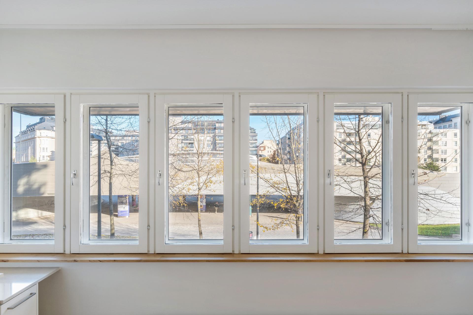 Keittiön kauniit ikkunat, joista kesällä täysin vihreät näkymät! 