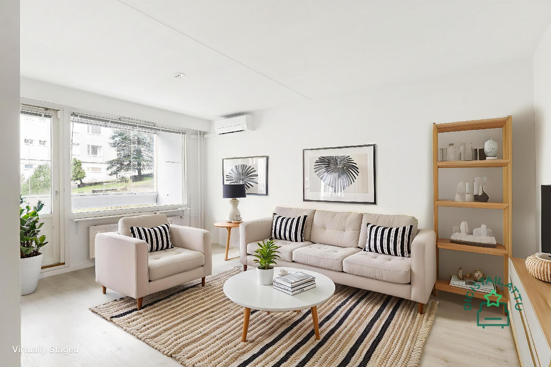 Digistailattu kuva olohuoneesta.