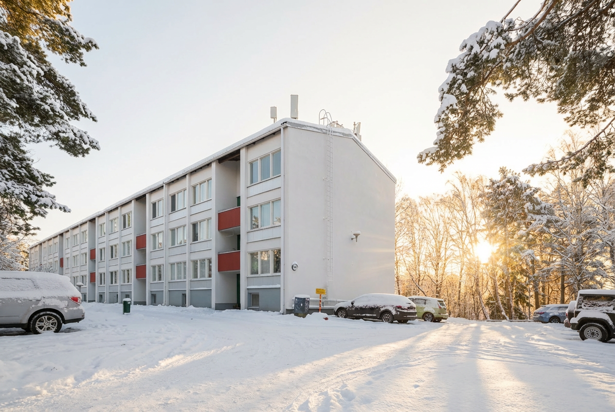 Talo sisäänkäynnin puolelta