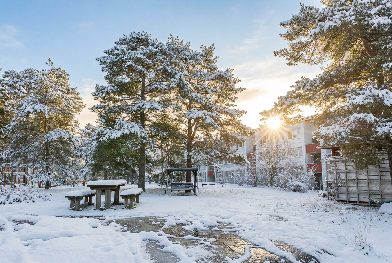 Viihtyisää taloyhtiön pihaa