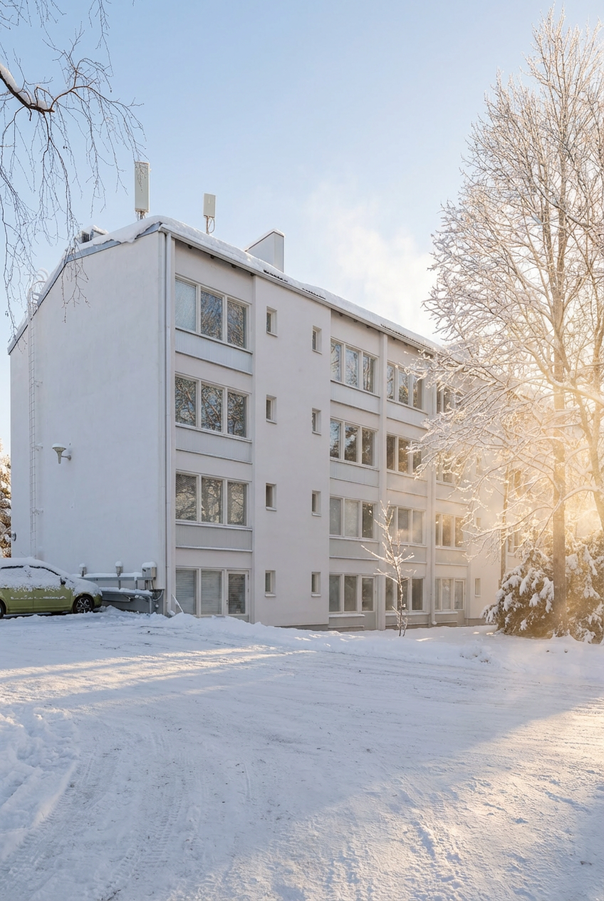 Talo olohuoneen puolelta