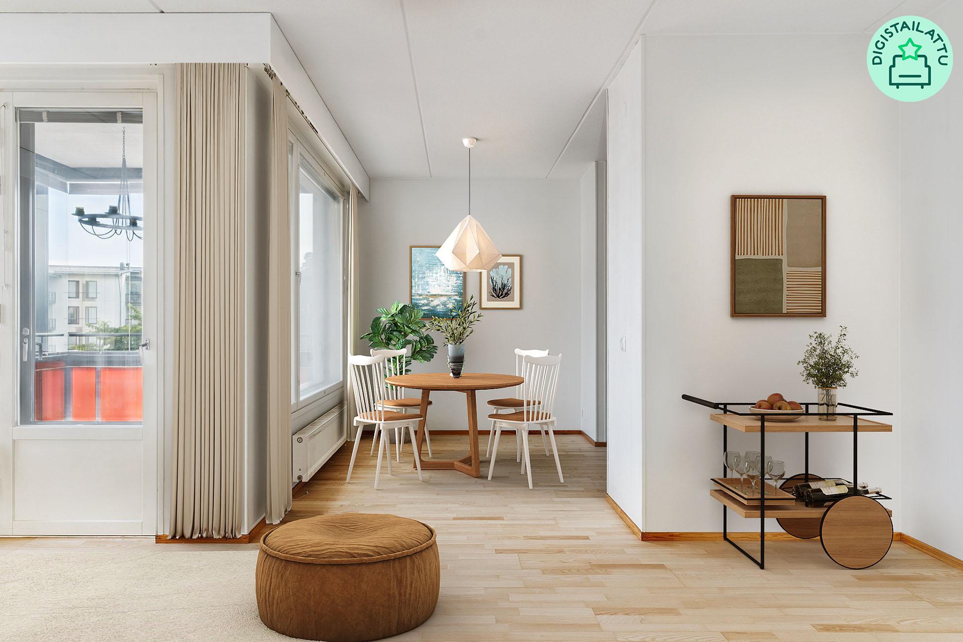 Ruokatila avautuu olohuoneeseen