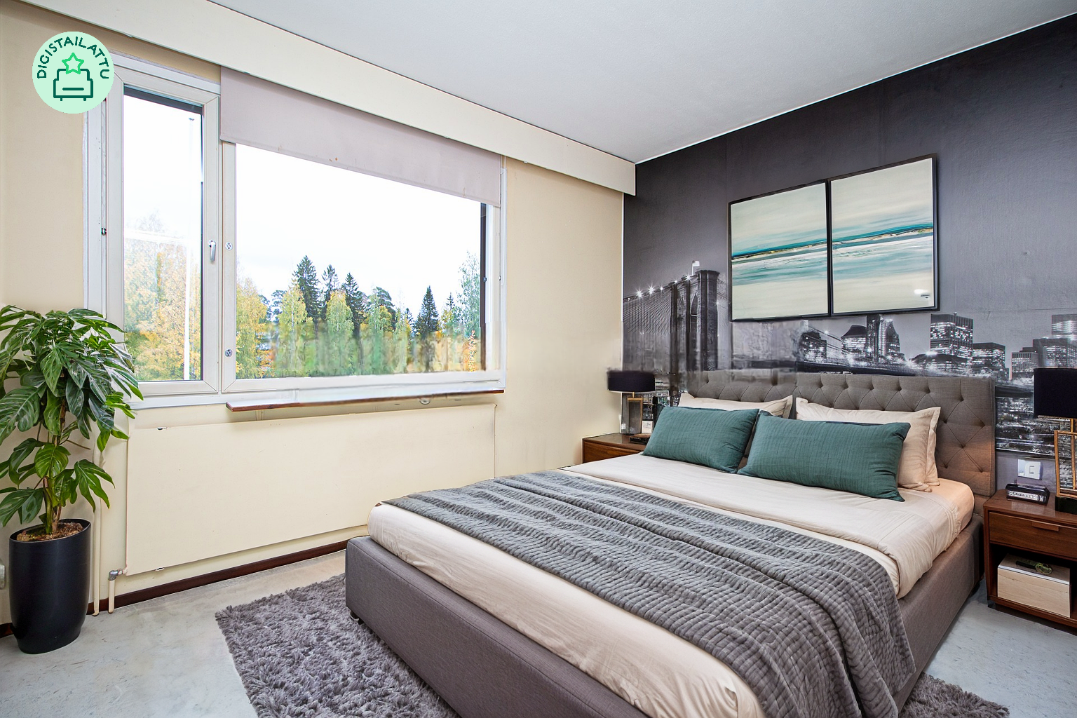 Digistailattu kuva makuuhuoneesta.