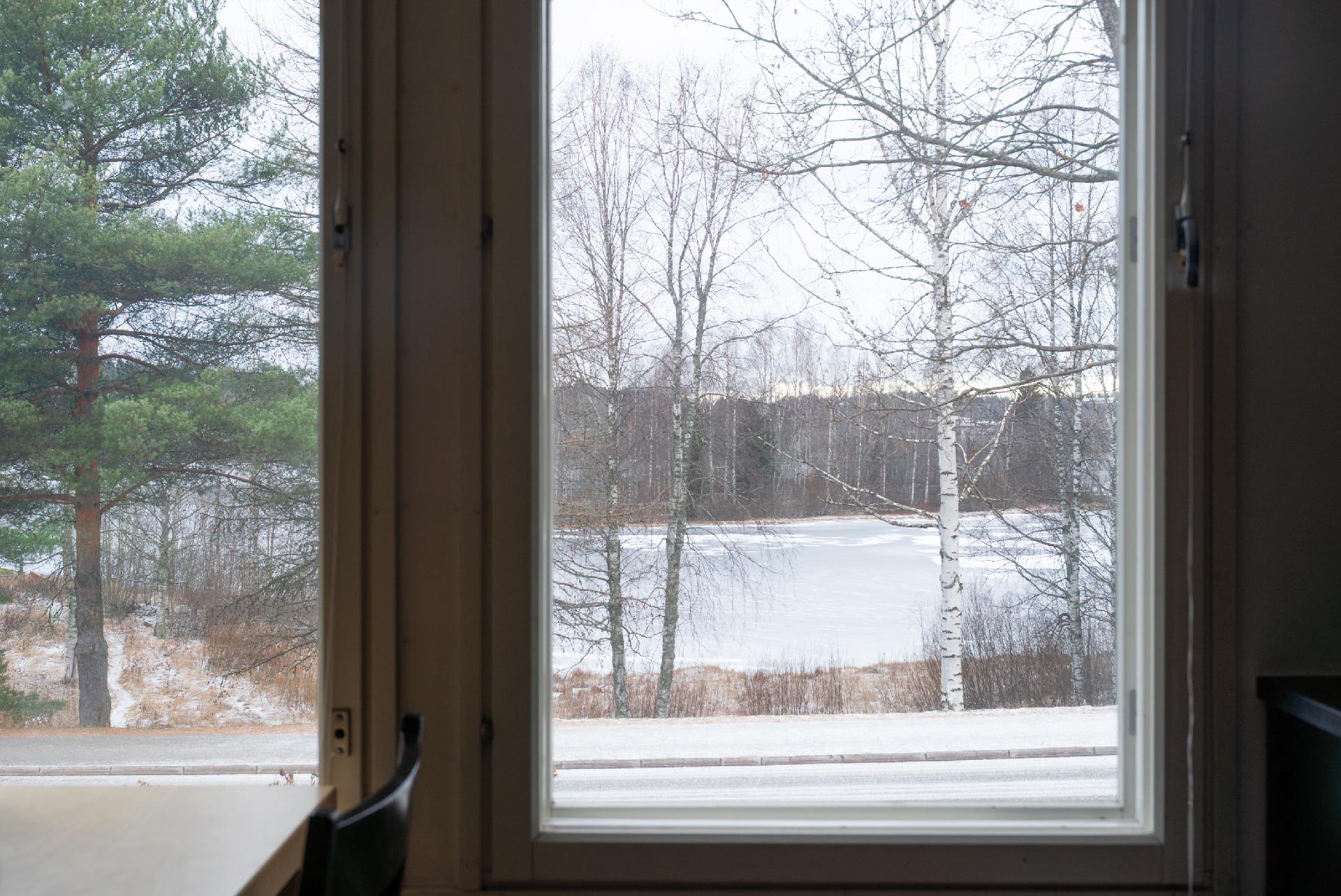 Näkymä järvelle alakerrasta