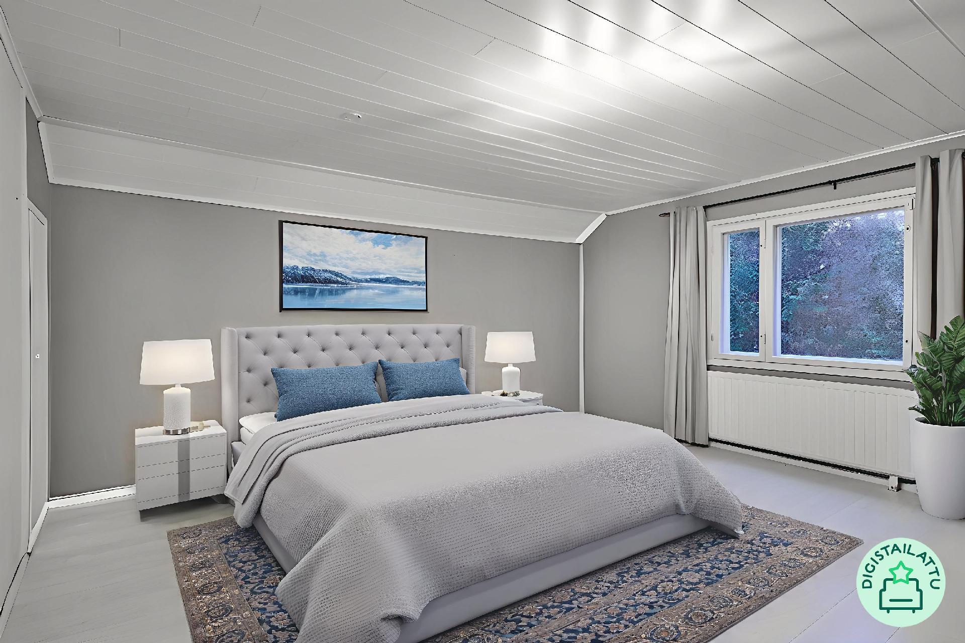 Yläkerran makuuhuone digistailattuna