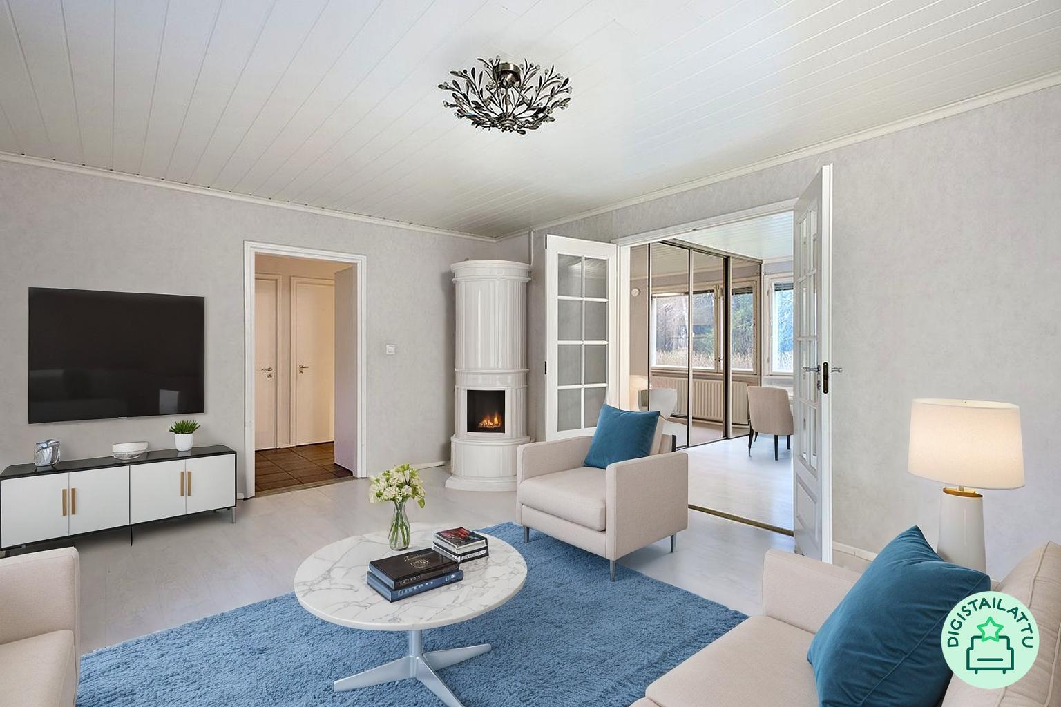 Digistailattu vaihtoehto alakerran olohuoneesta