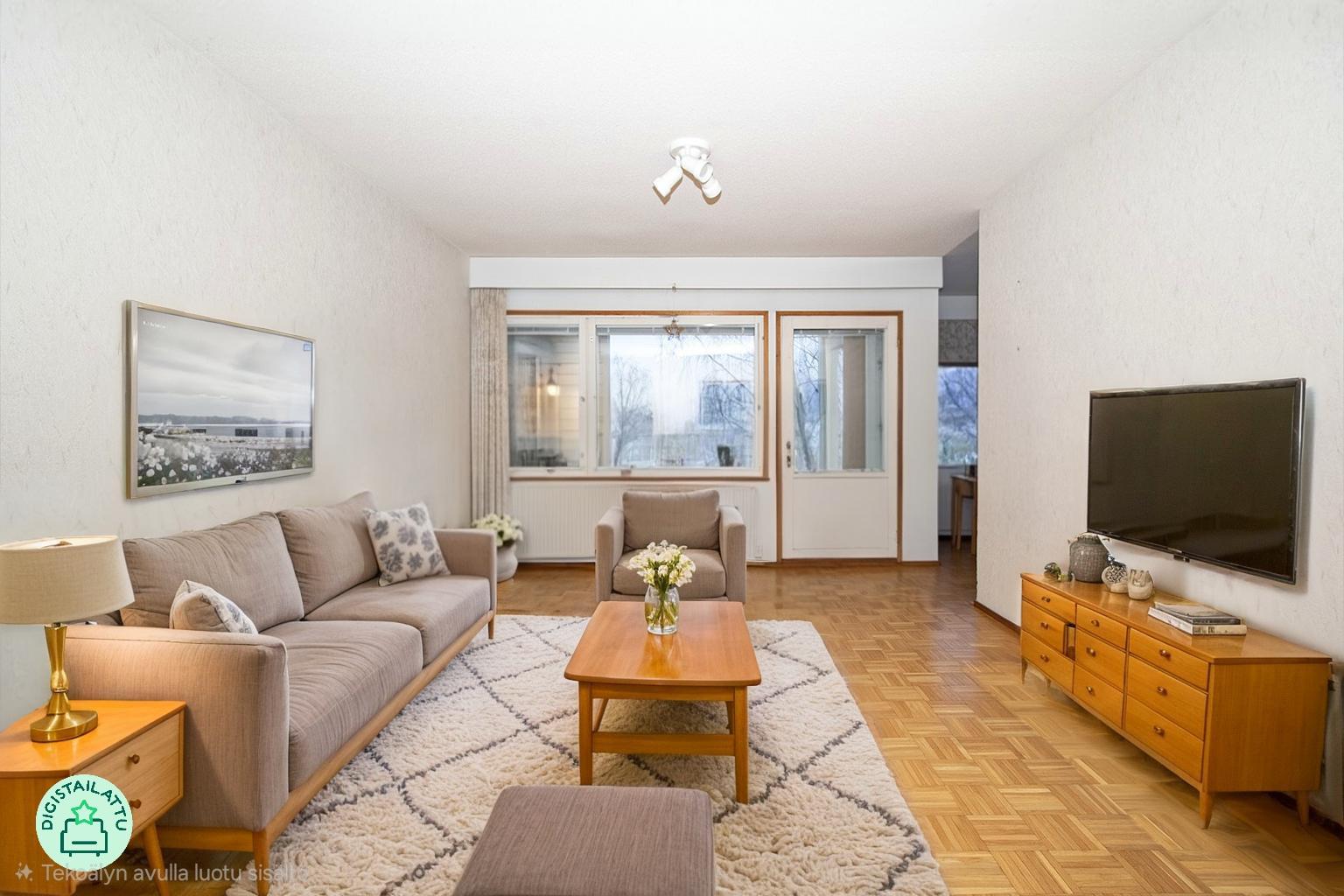 Digistailattu kuva olohuoneesta.