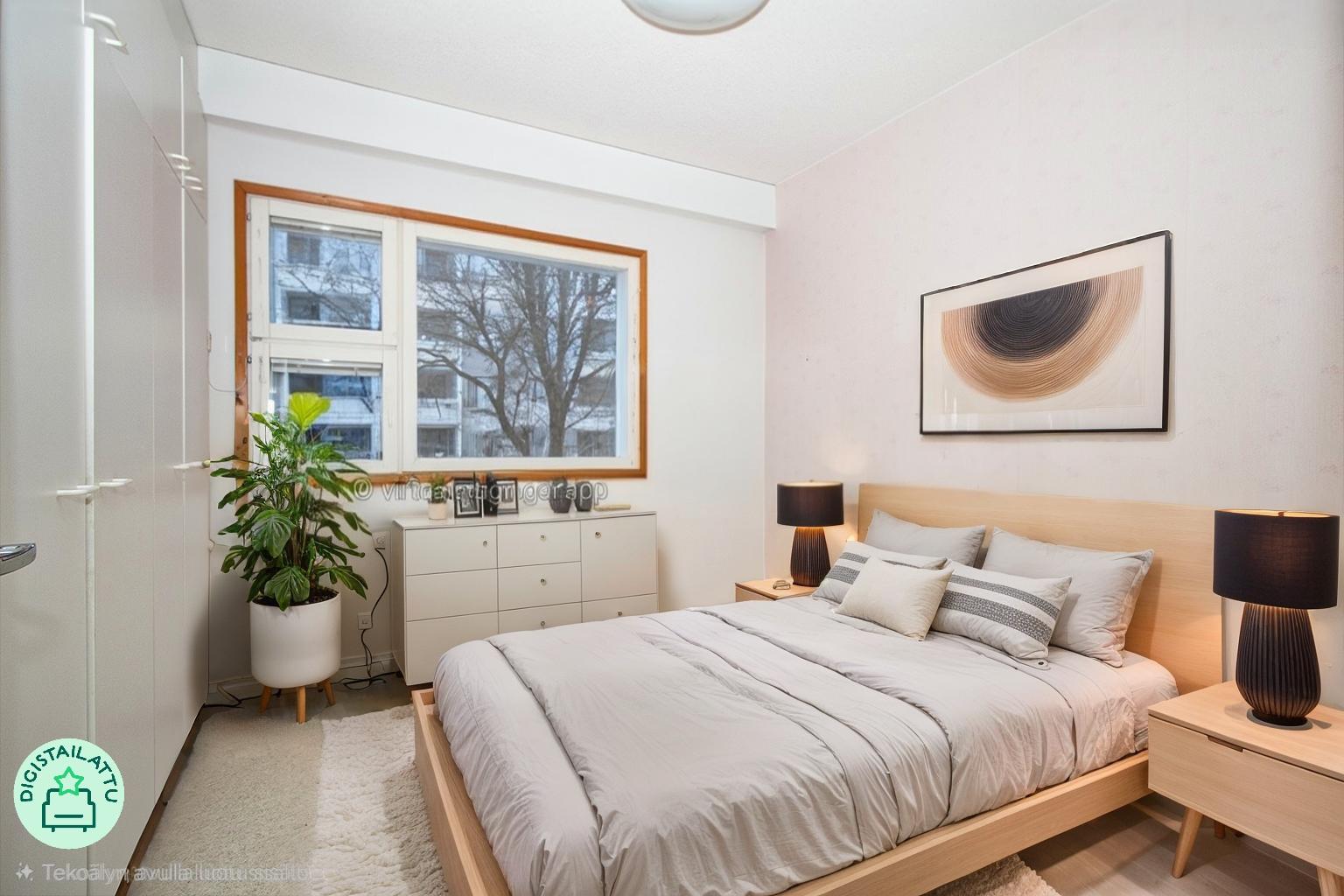 Digistailattu kuva makuuhuoneesta.