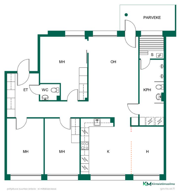 Väliseinällä helposti lisähuone keittiön viereen