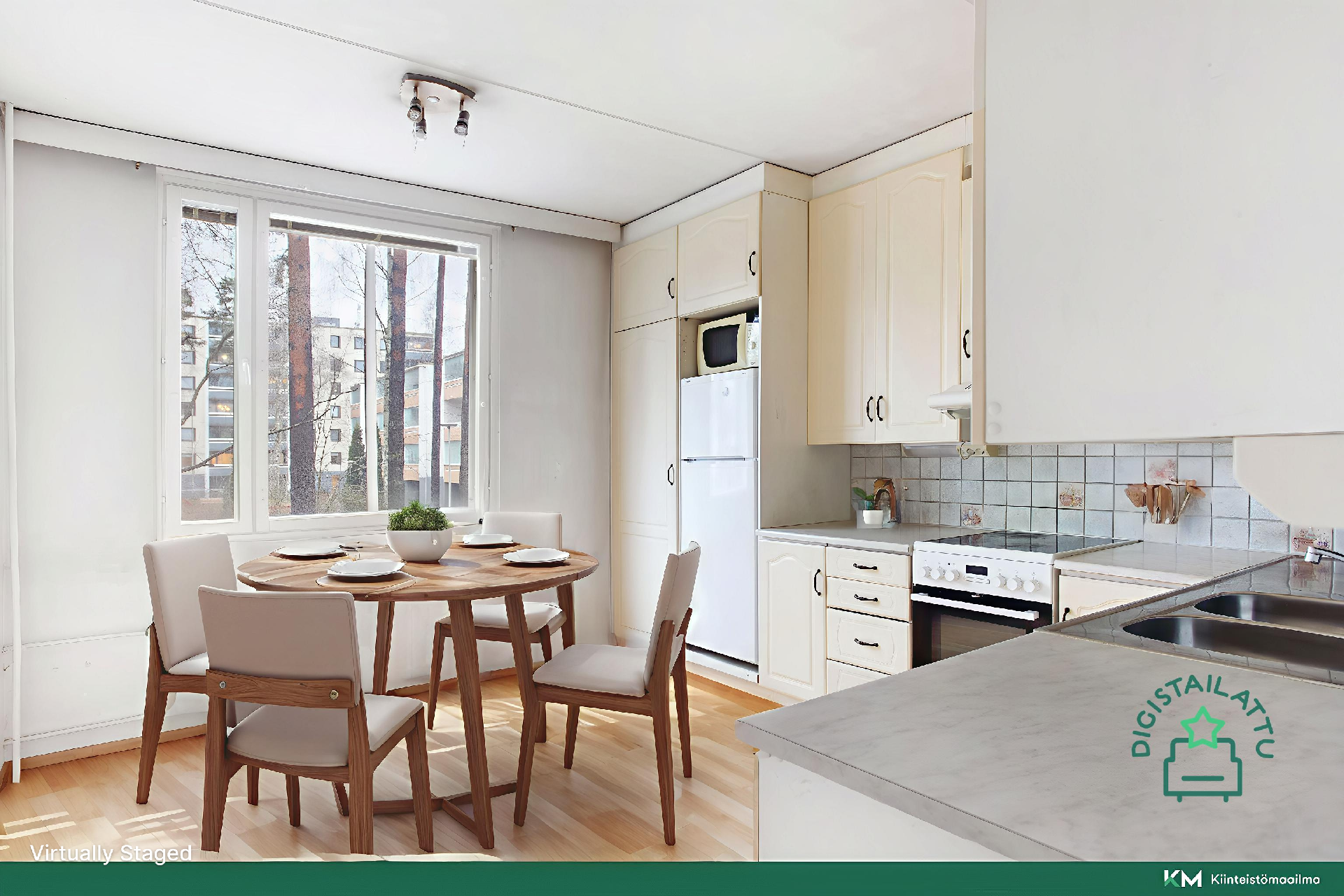 Keittiö voisi kalustettuna näyttää tältä