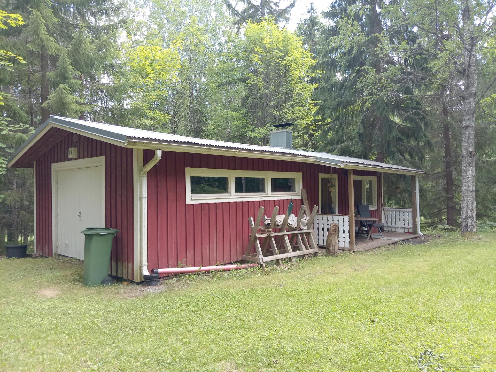 Talousrakennuksessa on autotalli, pukuhuone ja puusauna