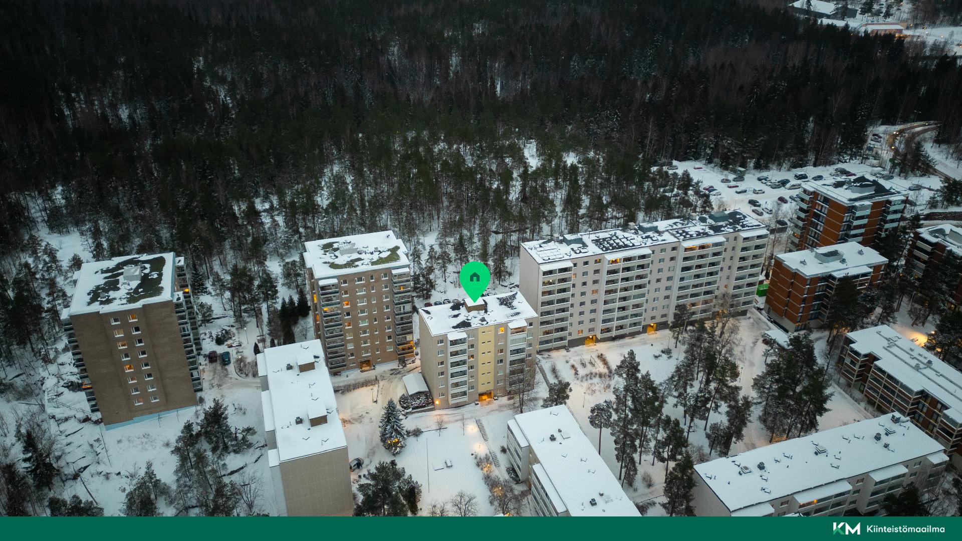 Keskuspuiston ulkoilumaastot yhtiön vieressä.