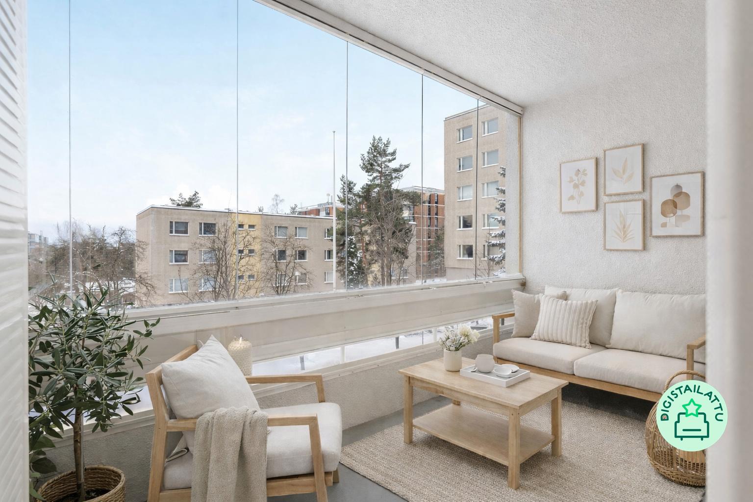 Sisäpihalle oleva parveke digistailattuna