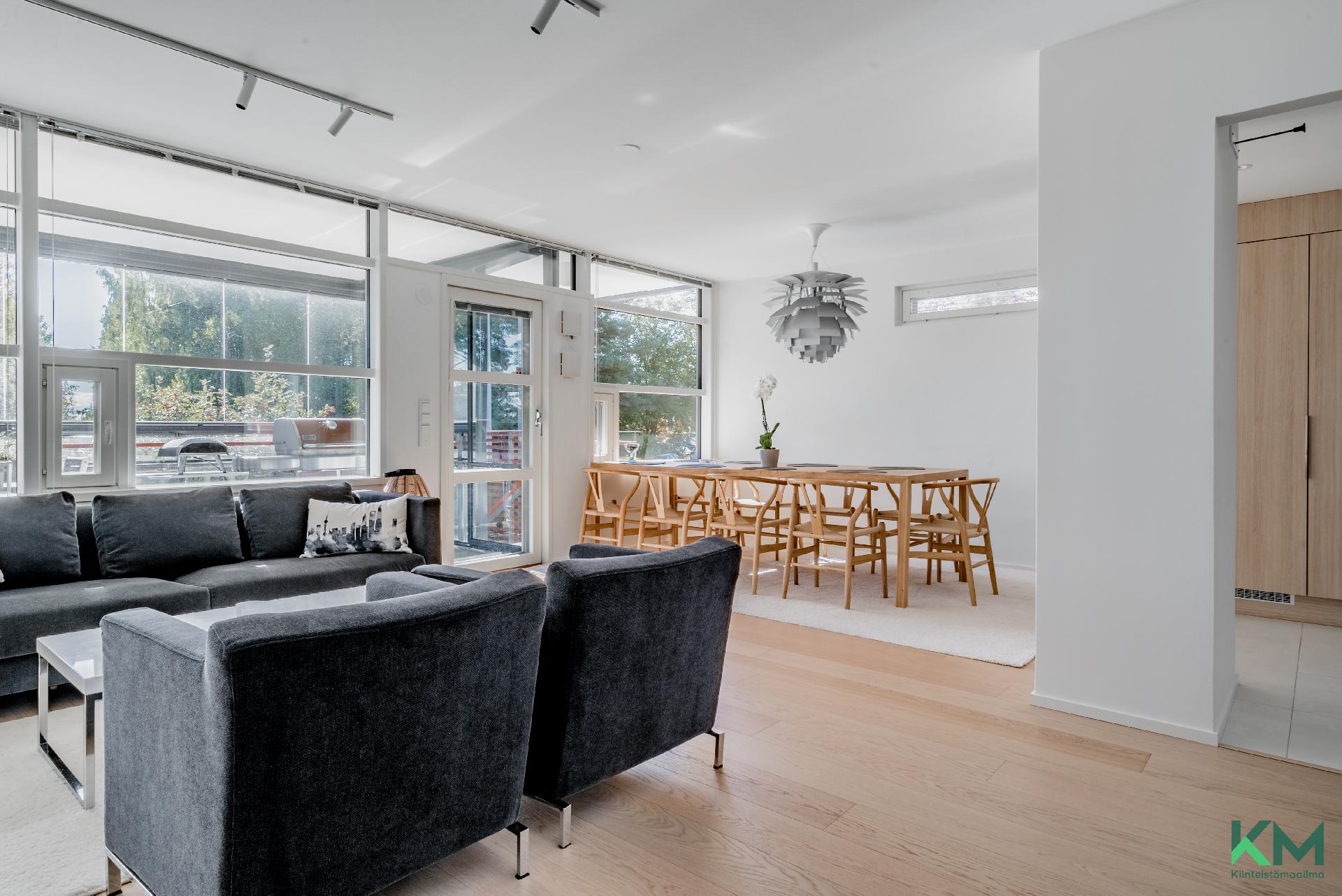 olohuone, ruokailutila, keittiö