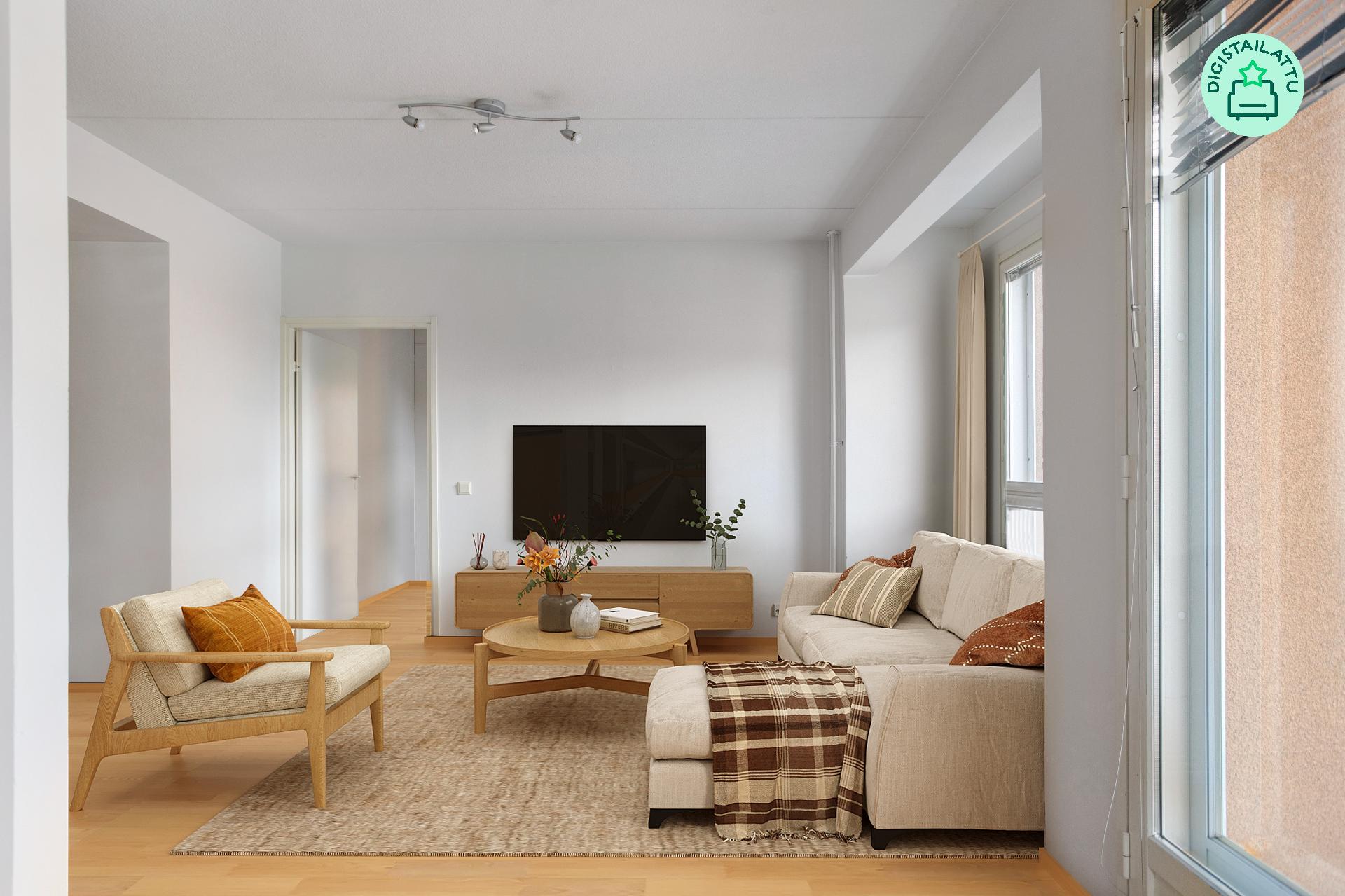 Digistailattu kuva olohuoneesta