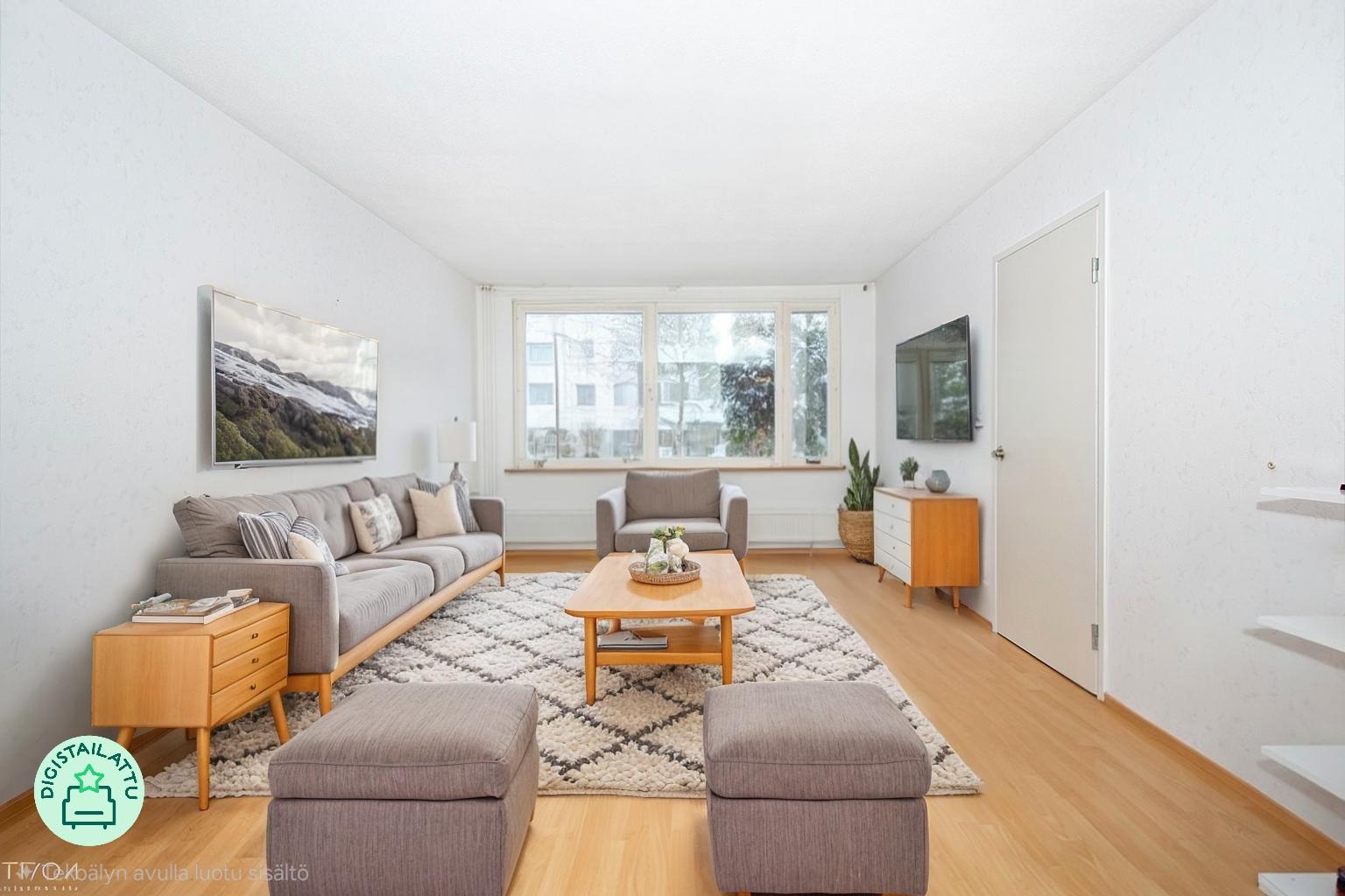 Digistailattu kuva olohuoneesta.