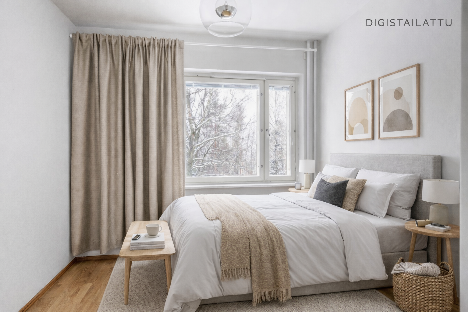 Makuuhuoneessa on tilaa parisängylle