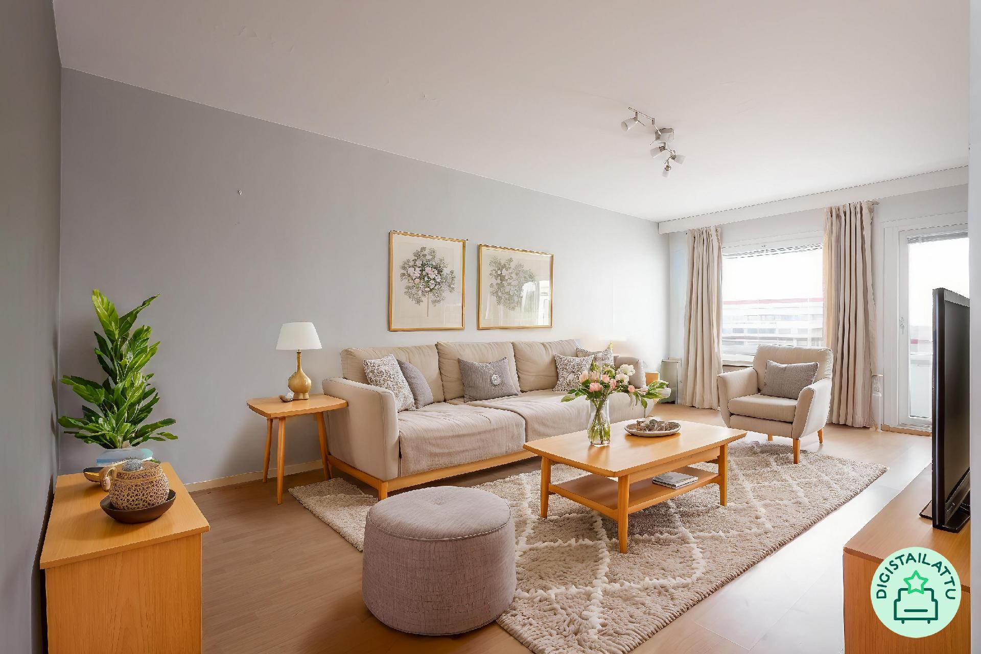 Valoisa olohuone - Digi-stailattu