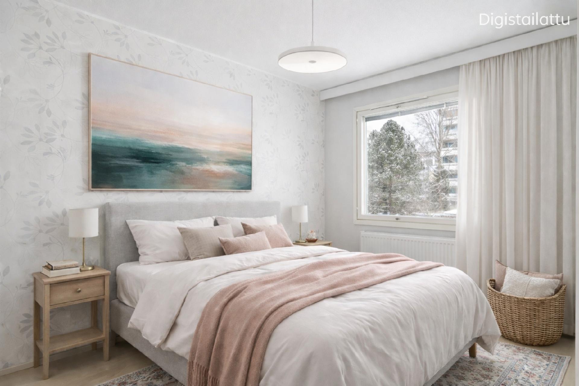 Makuuhuone mallisisustettuna