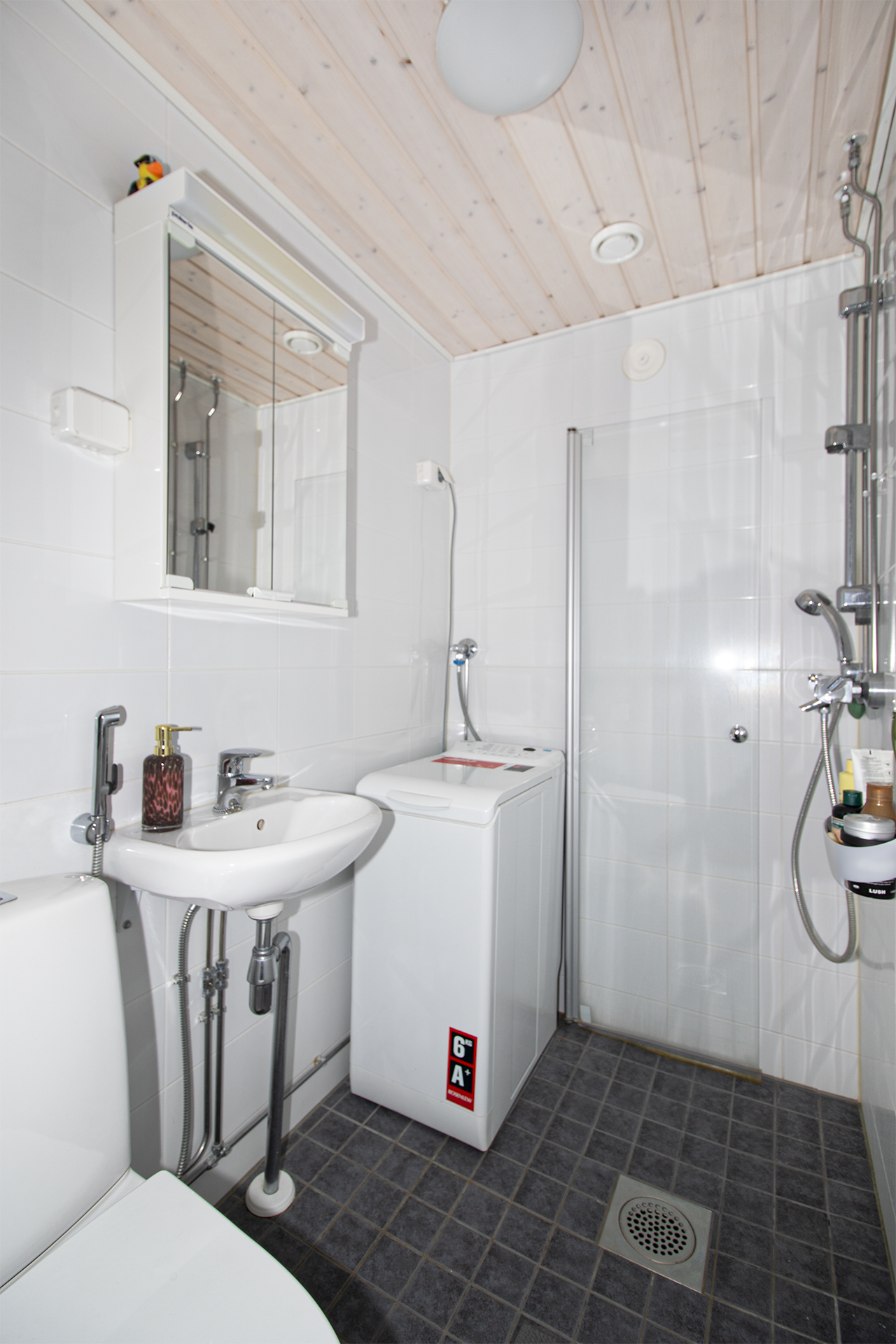 Remontoitu kylpyhuone.