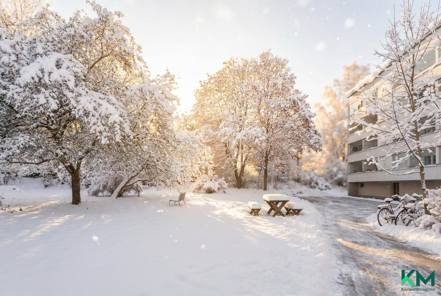 Taloyhtiön piha-aluetta, ajanviettopaikka