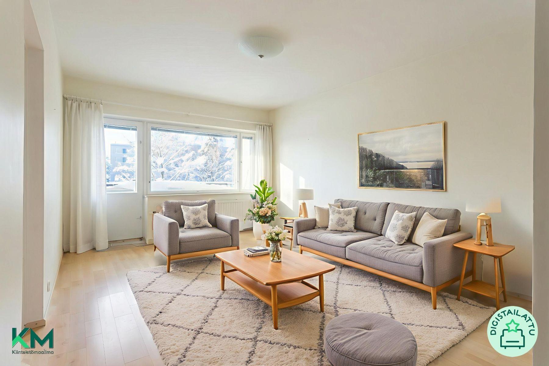 Valoisa olohuone - Digi-stailattu