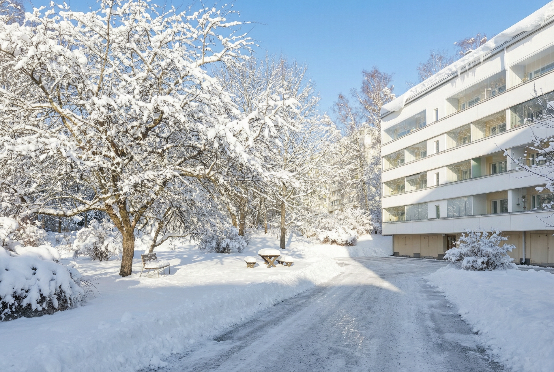 Taloyhtiön etupihaa