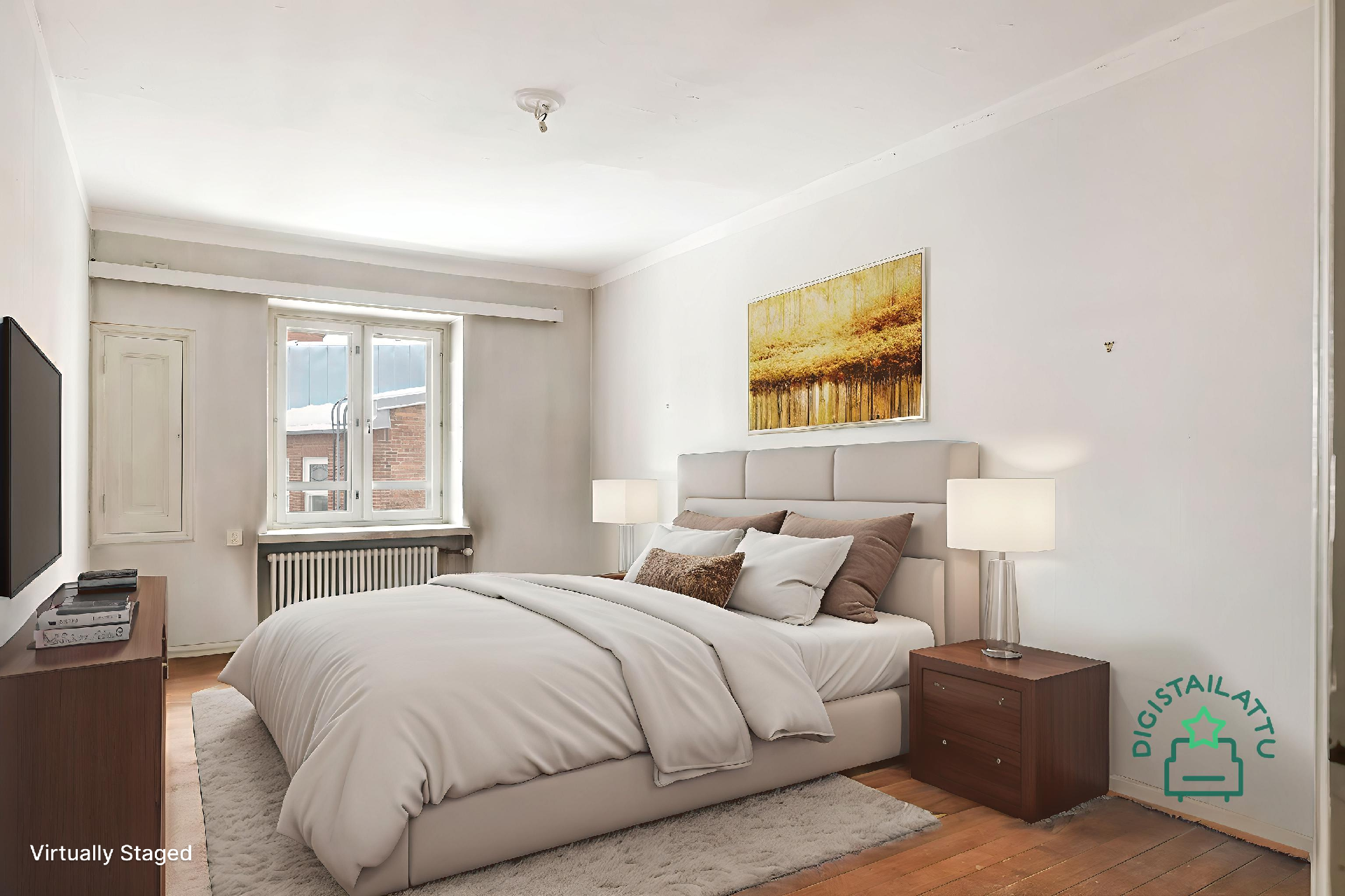 Makuuhuone voisi kalustettuna näyttää vaikka tältä, digistailattu