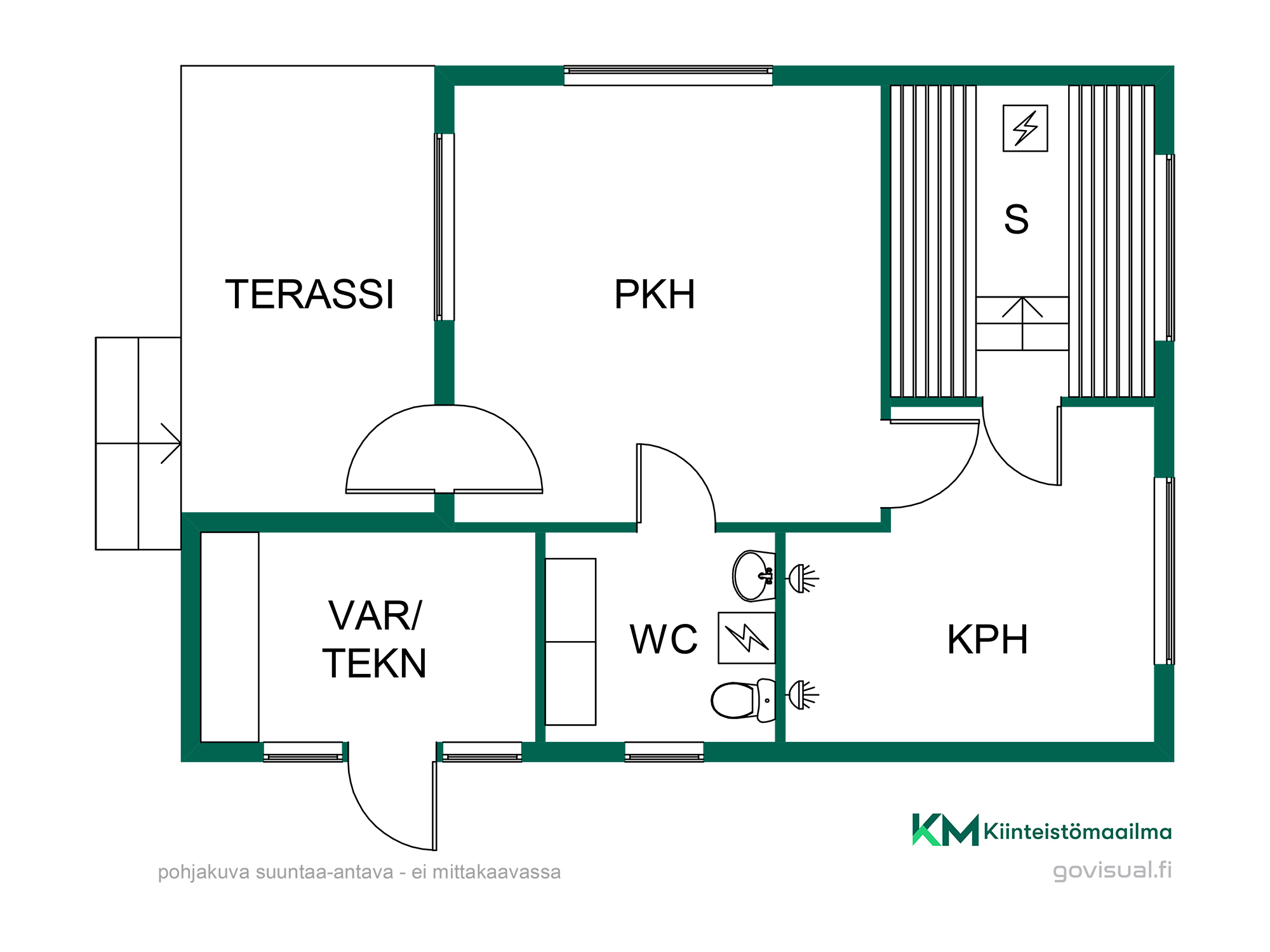 Erillisen saunarakennuksen suuntaa antava pohjakuva
