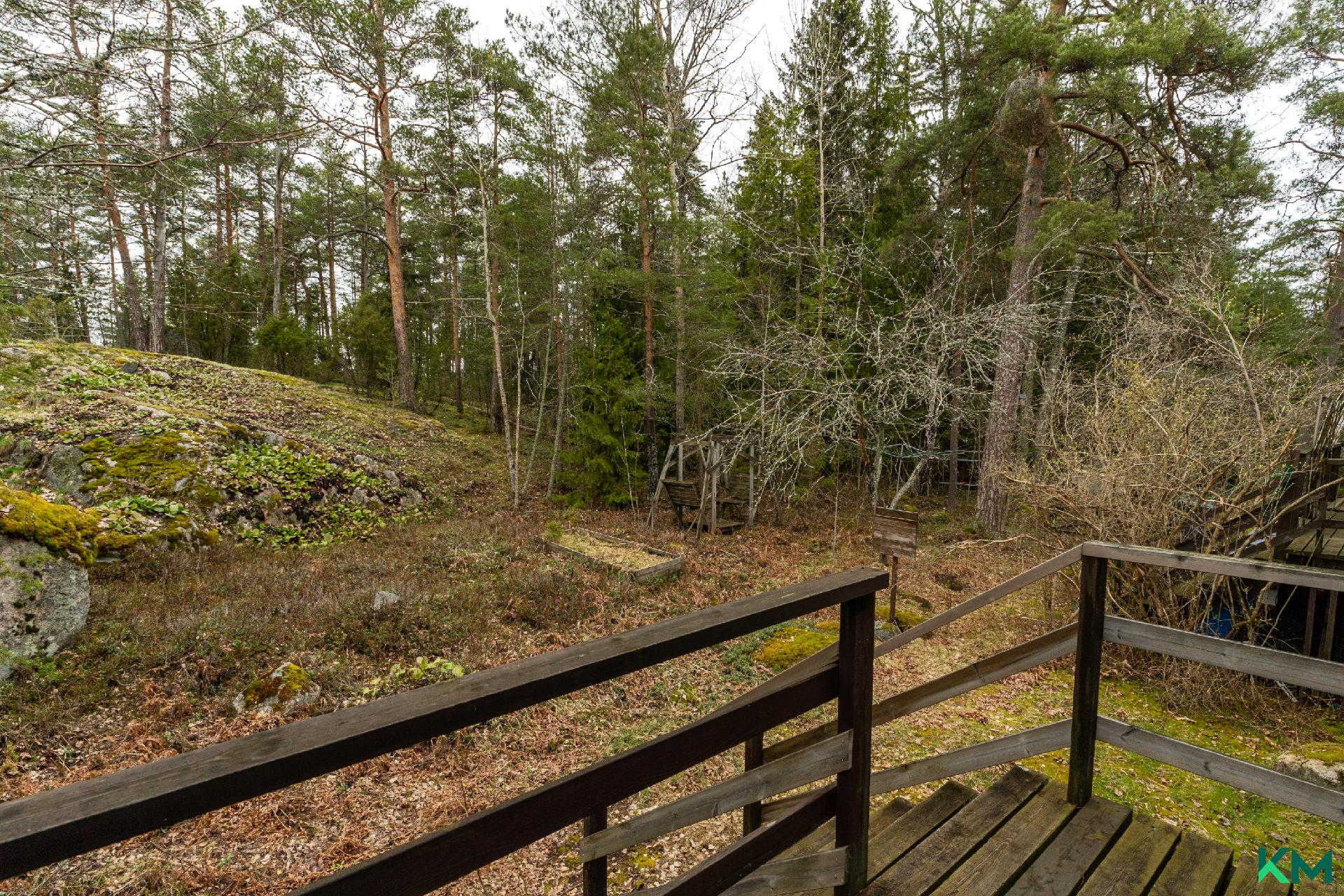 Takapihan terassilta suoraan metsään