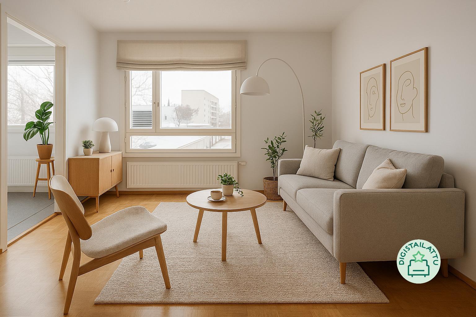 Digistailattu kuva olohuoneesta