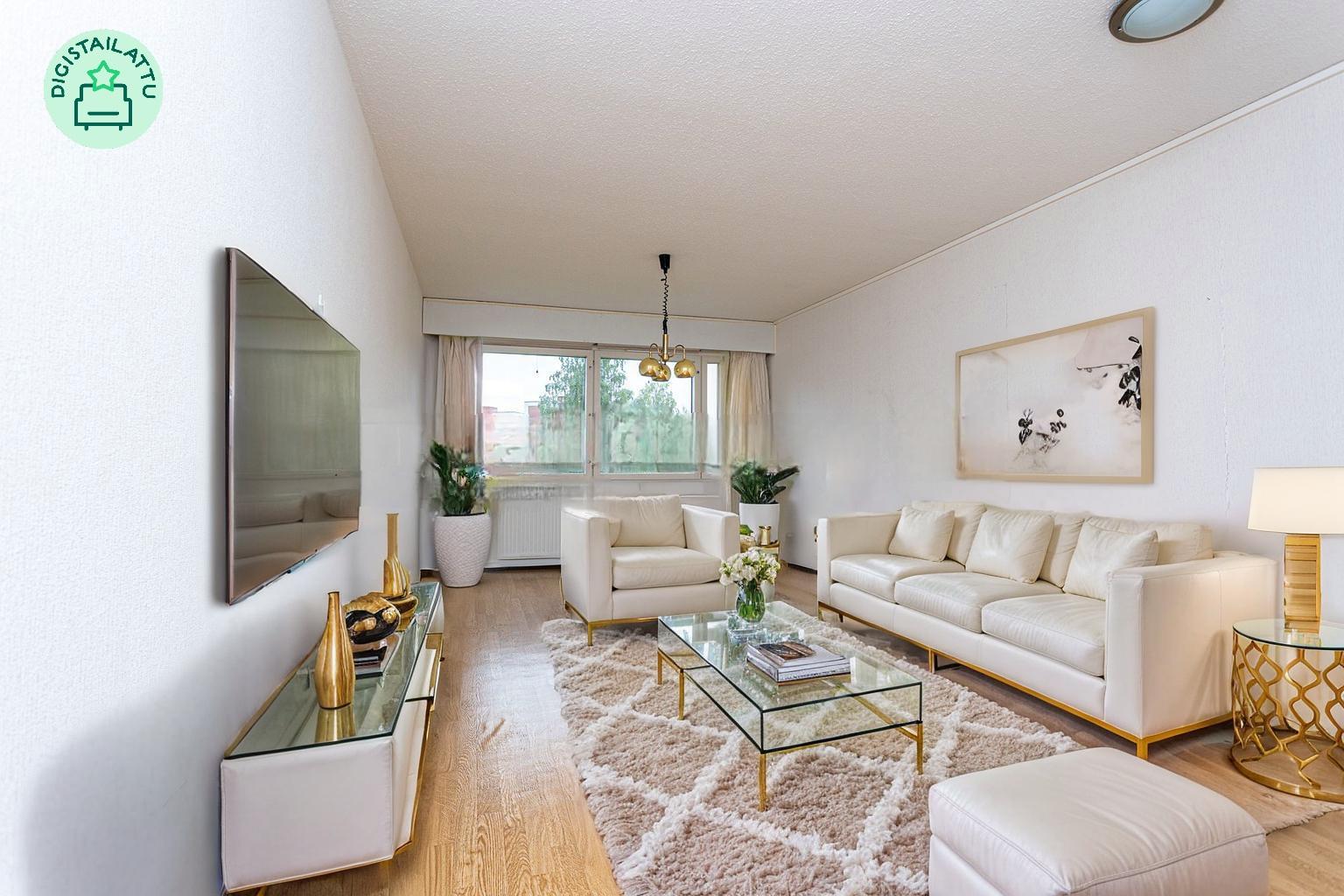 Digistailattu kuva olohuoneesta.