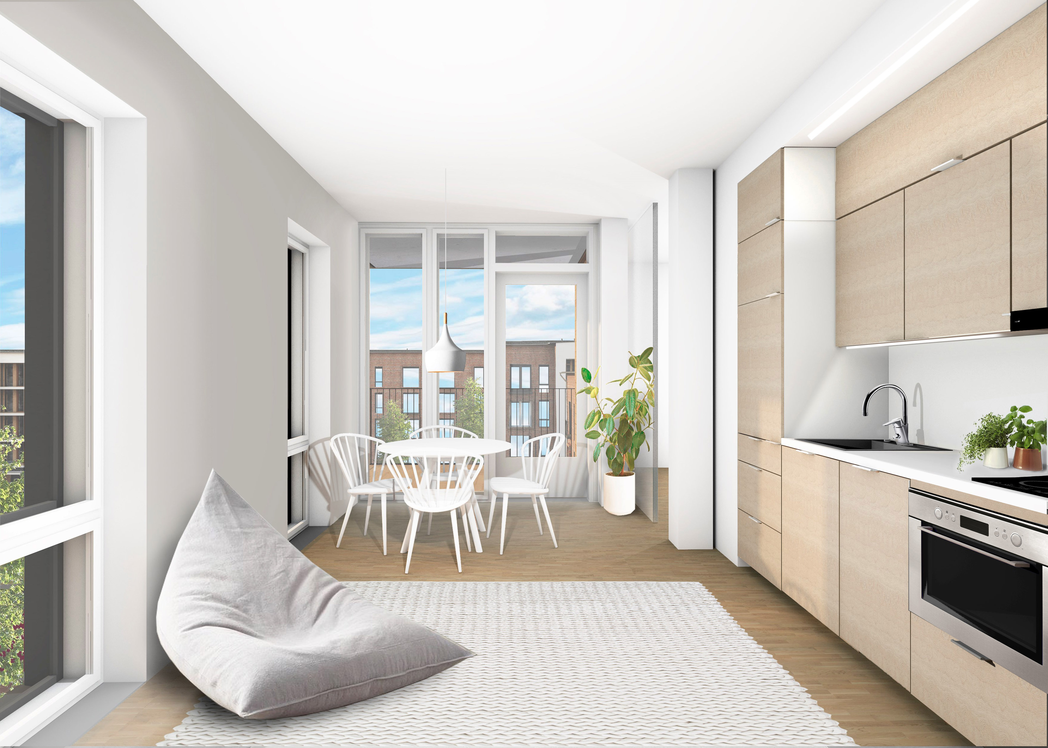 Havainnekuva rakennustavasta ja materiaaleista. Kuva ei välttämättä ole kyseisestä asunnosta.