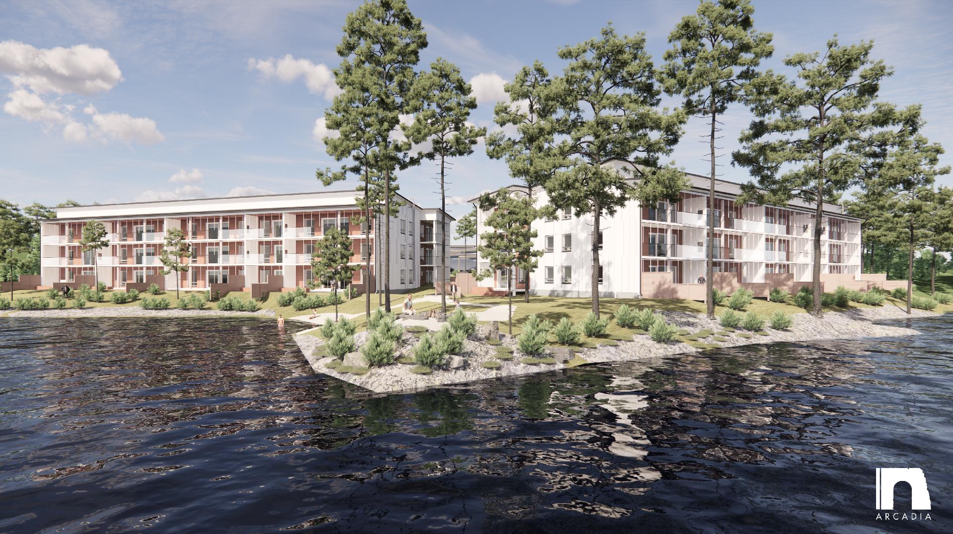 talot tulevat rannan suuntaisesti - aivan ranta viivaan