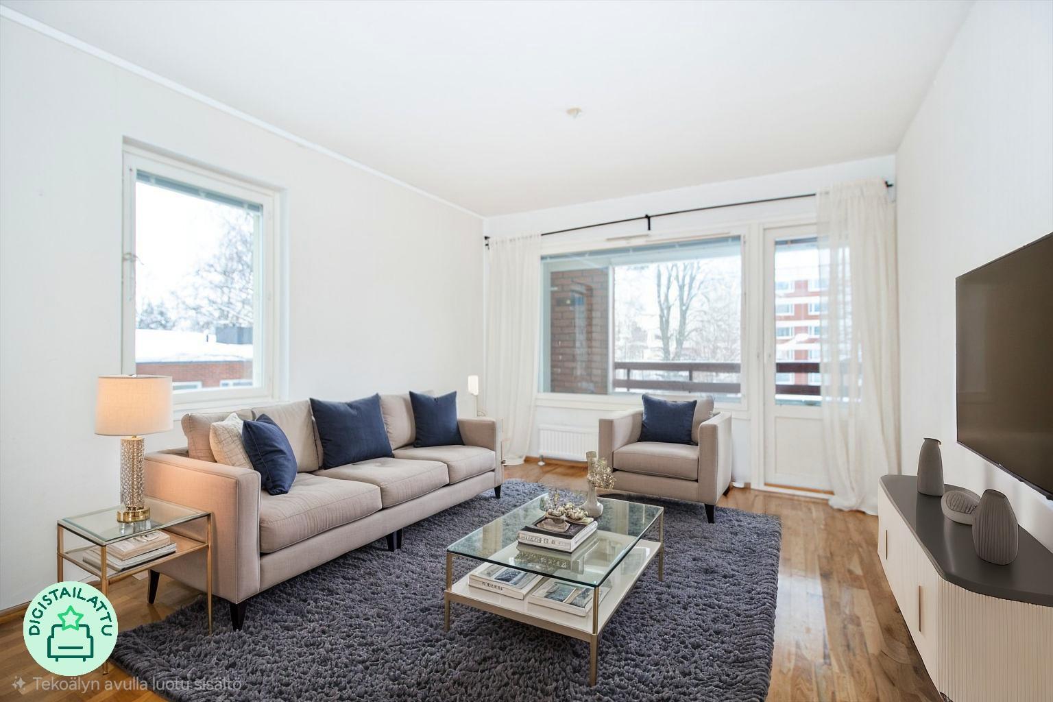 Digistailattu kuva olohuoneesta.