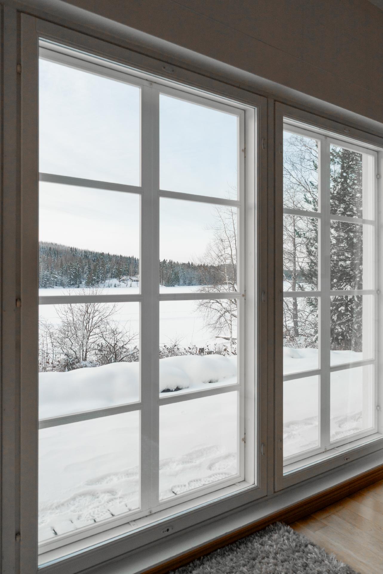 Olohuoneen järvimaisemaa