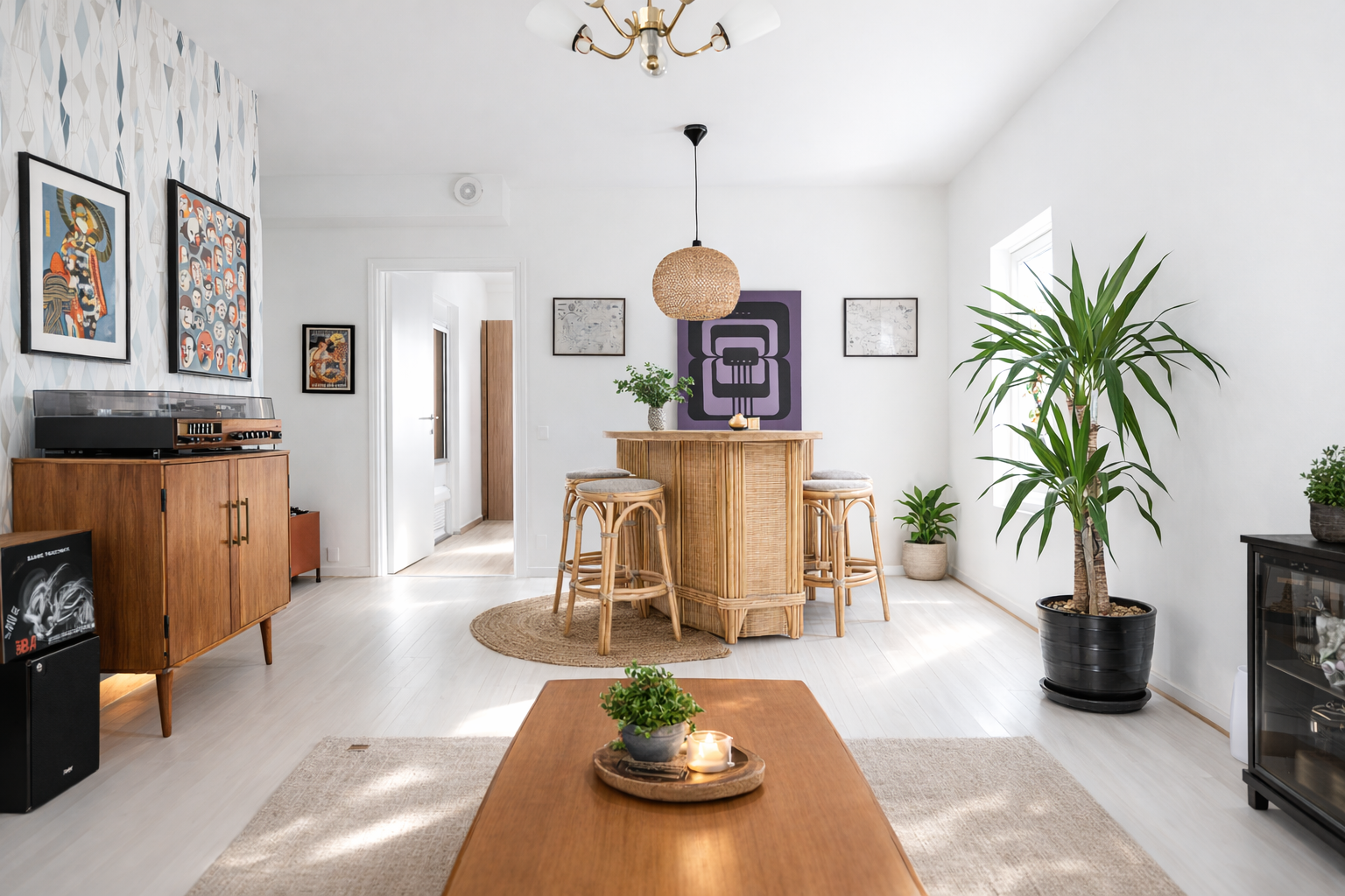 Digisisustettu kuva, jossa vaalea taustaseinä