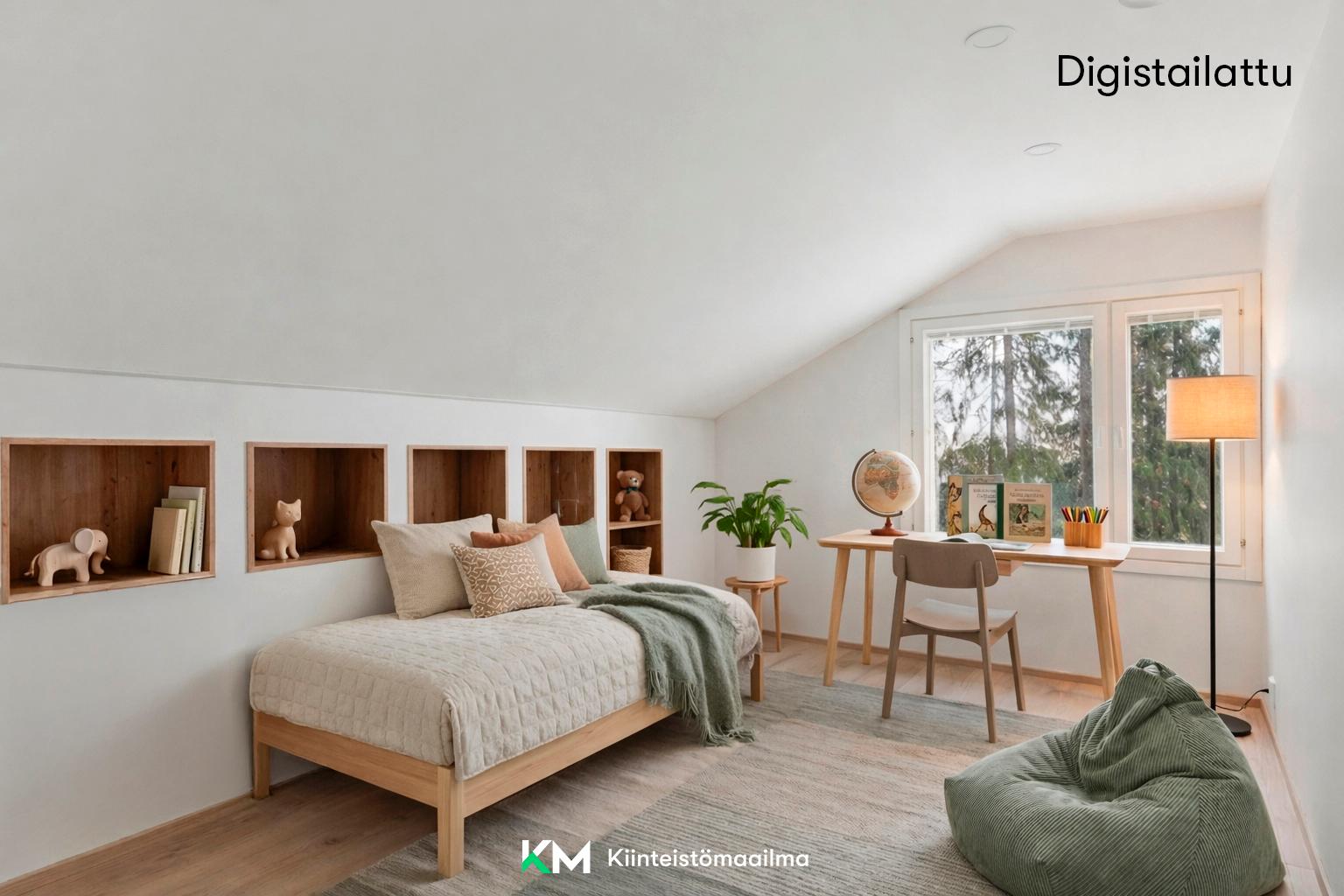 Huone koululaiselle 2. krs pikkuhuoneessa.