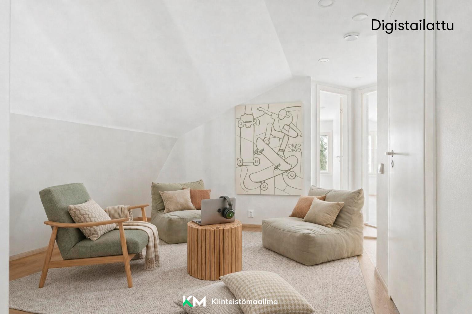 2. krs oleskelutila soveltuu vaikka nuorison oleskelutilaksi.