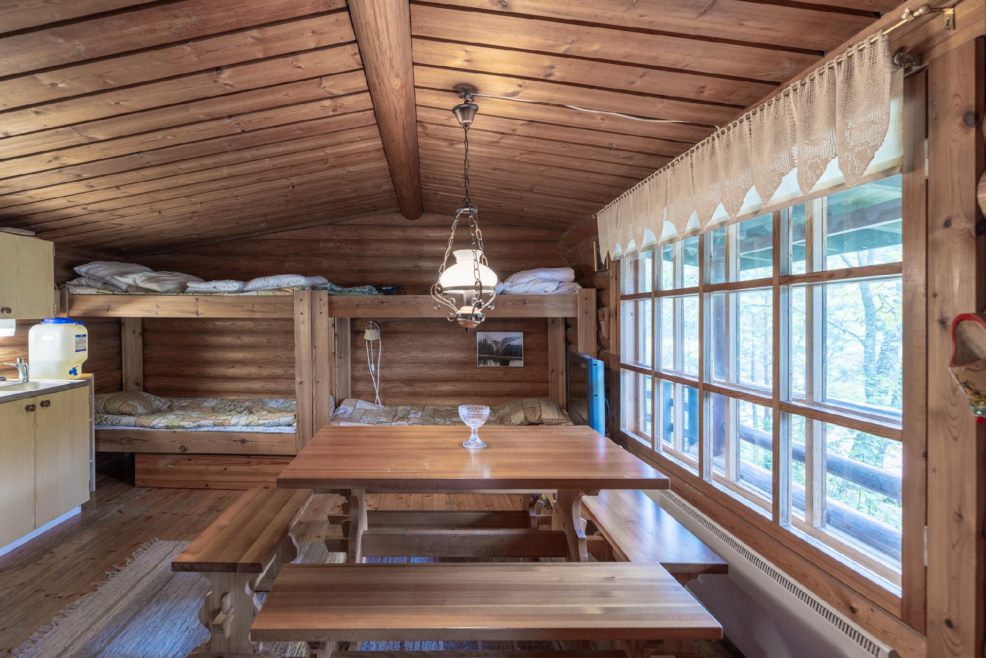 Saunamökin yhteydessä tupa, jossa myös pieni keittiö