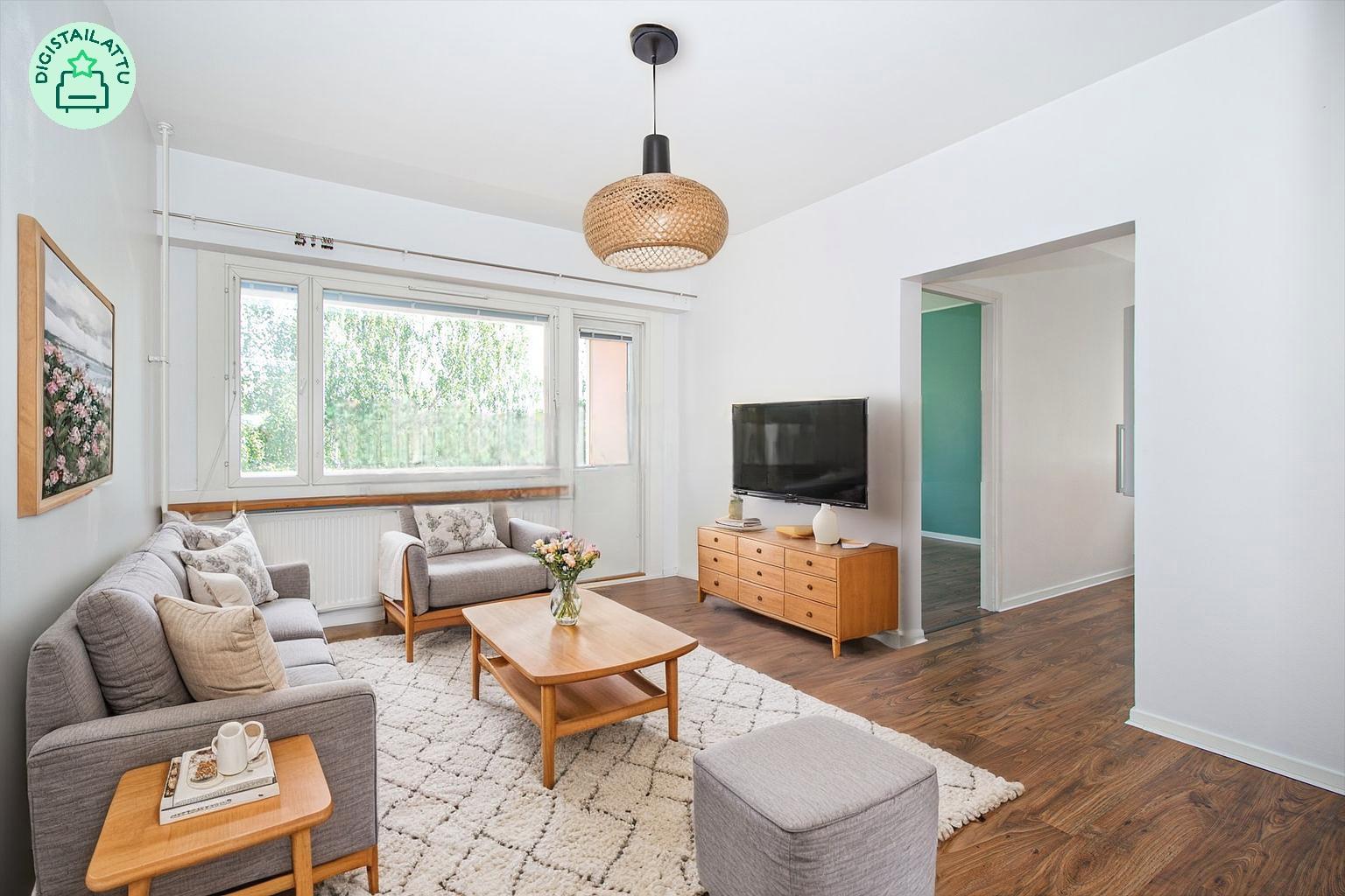 Digistailattu kuva olohuoneesta